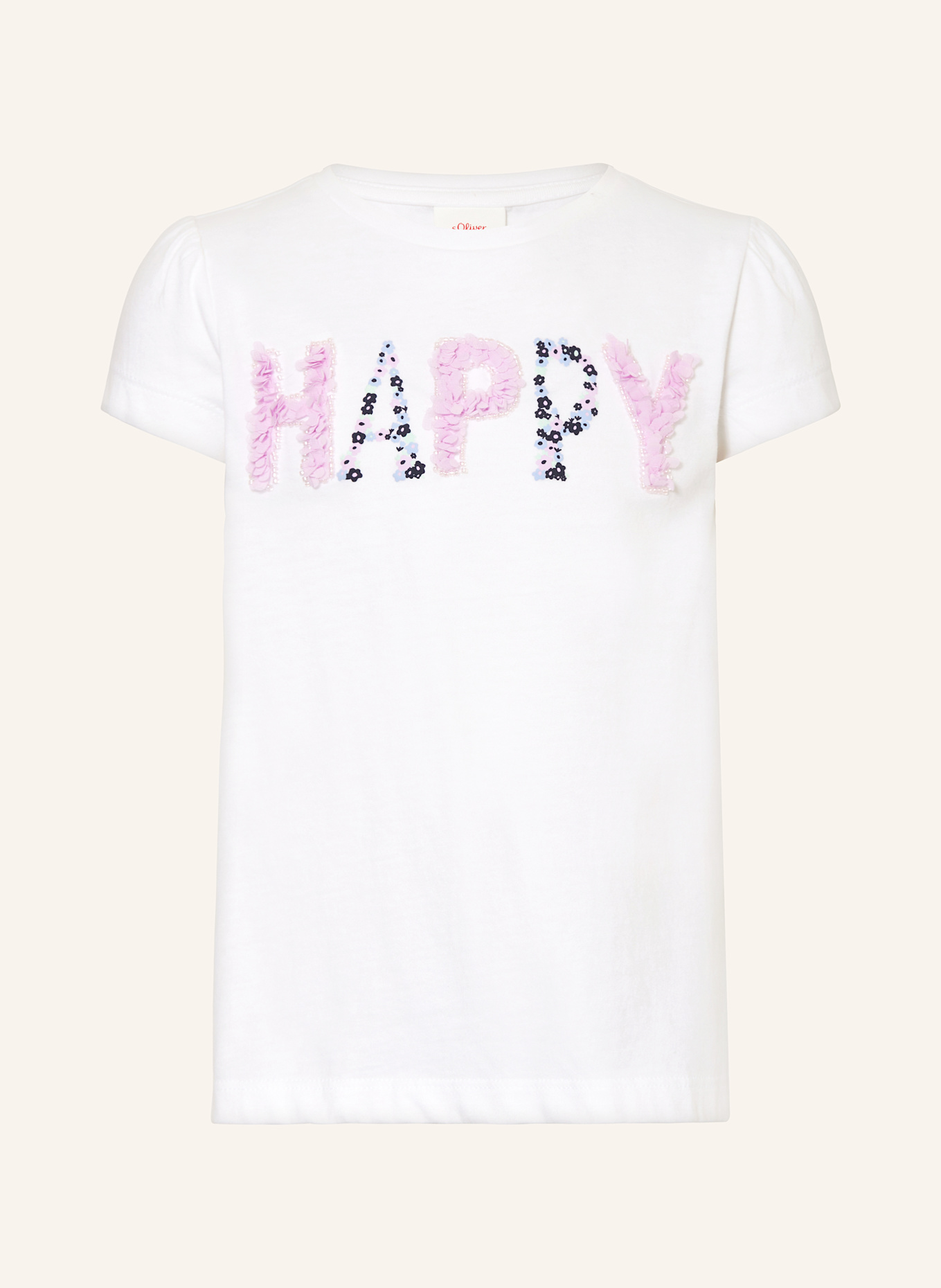 s.Oliver RED Tričko s ozdobnými perličkami: BÍLÁ / SVĚTLE FIALOVÁ