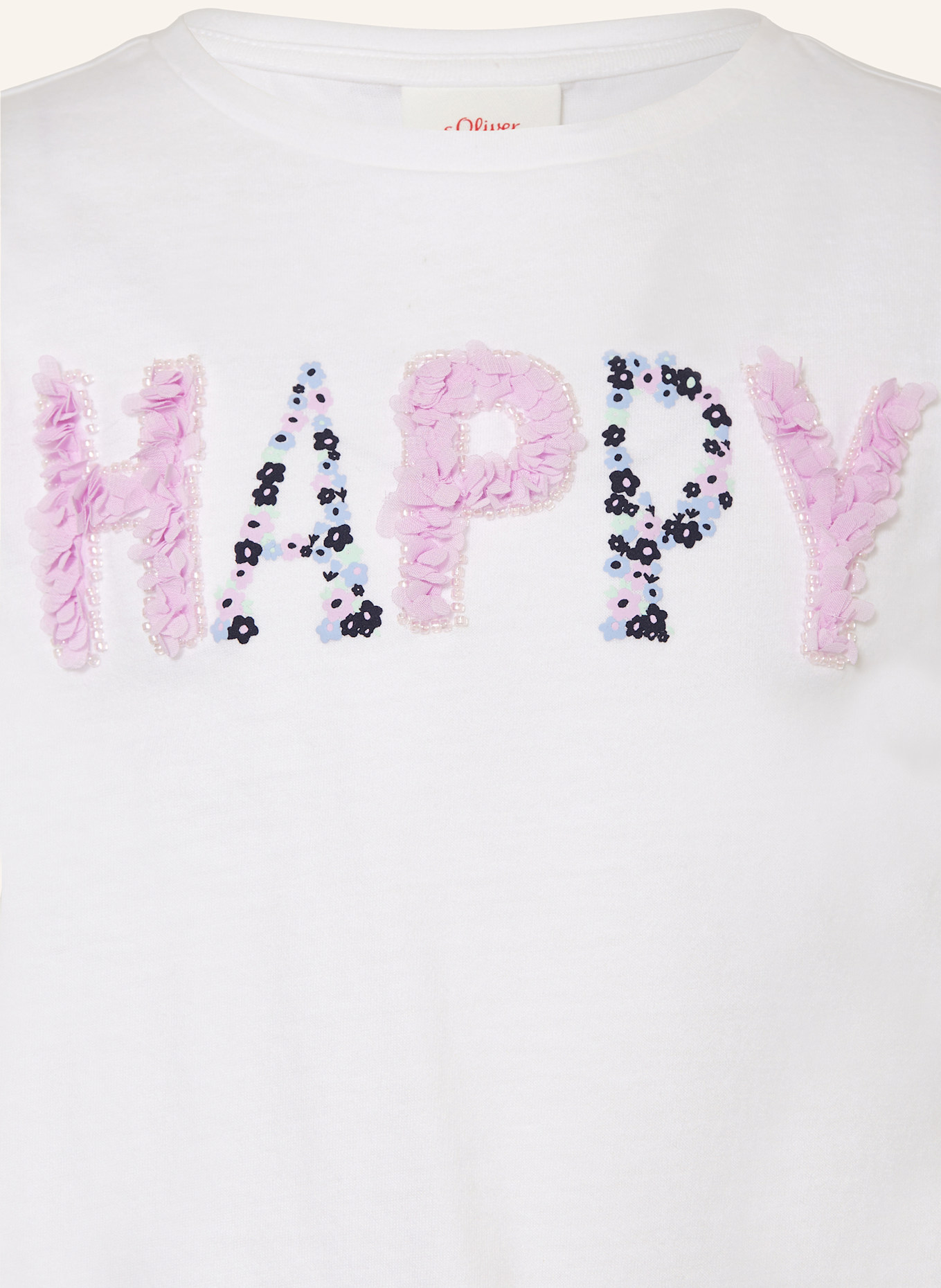 s.Oliver RED Tričko s ozdobnými perličkami: BÍLÁ / SVĚTLE FIALOVÁ