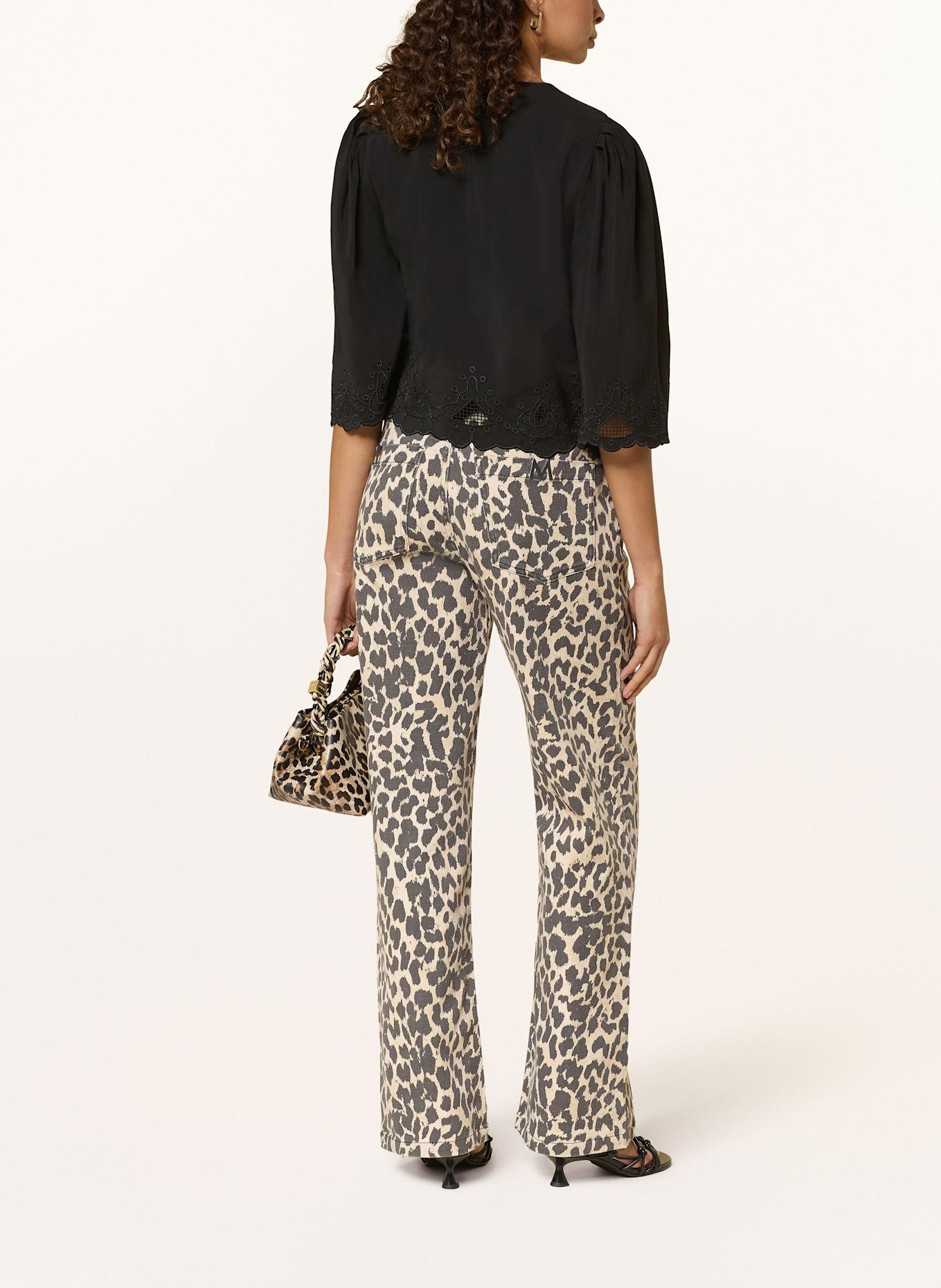 COPENHAGEN MUSE Bluzka CMMADELYN z rękawami 3/4 i dziurkowaną koronką: CZARNY