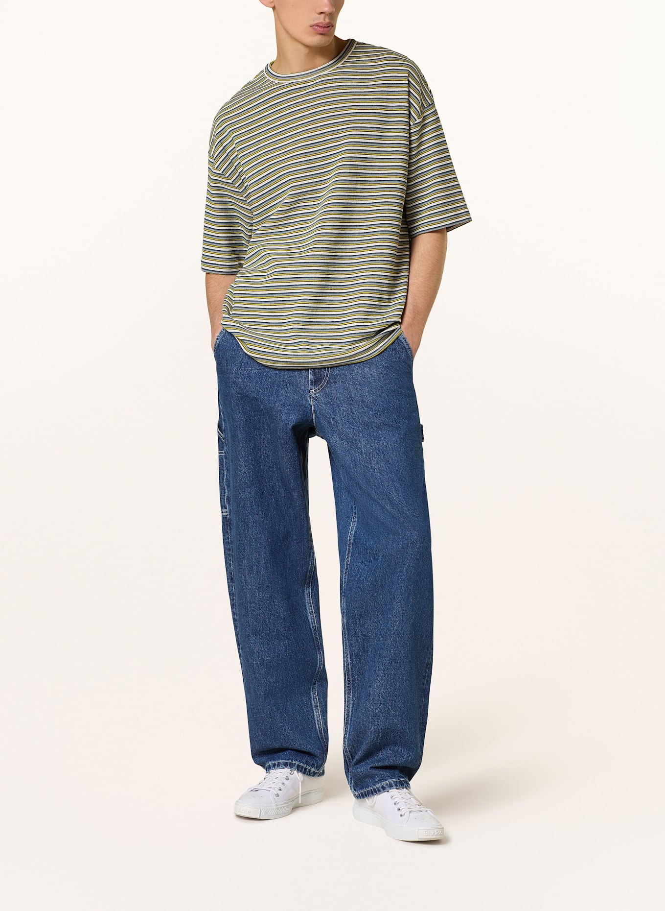 A.P.C. Tričko BAHIA: BÍLÁ / ČERNOŠEDÁ / TMAVĚ ŽLUTÁ