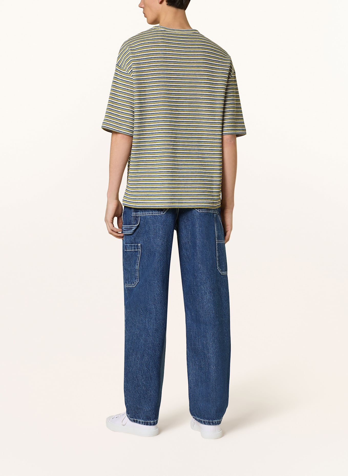 A.P.C. Tričko BAHIA: BÍLÁ / ČERNOŠEDÁ / TMAVĚ ŽLUTÁ