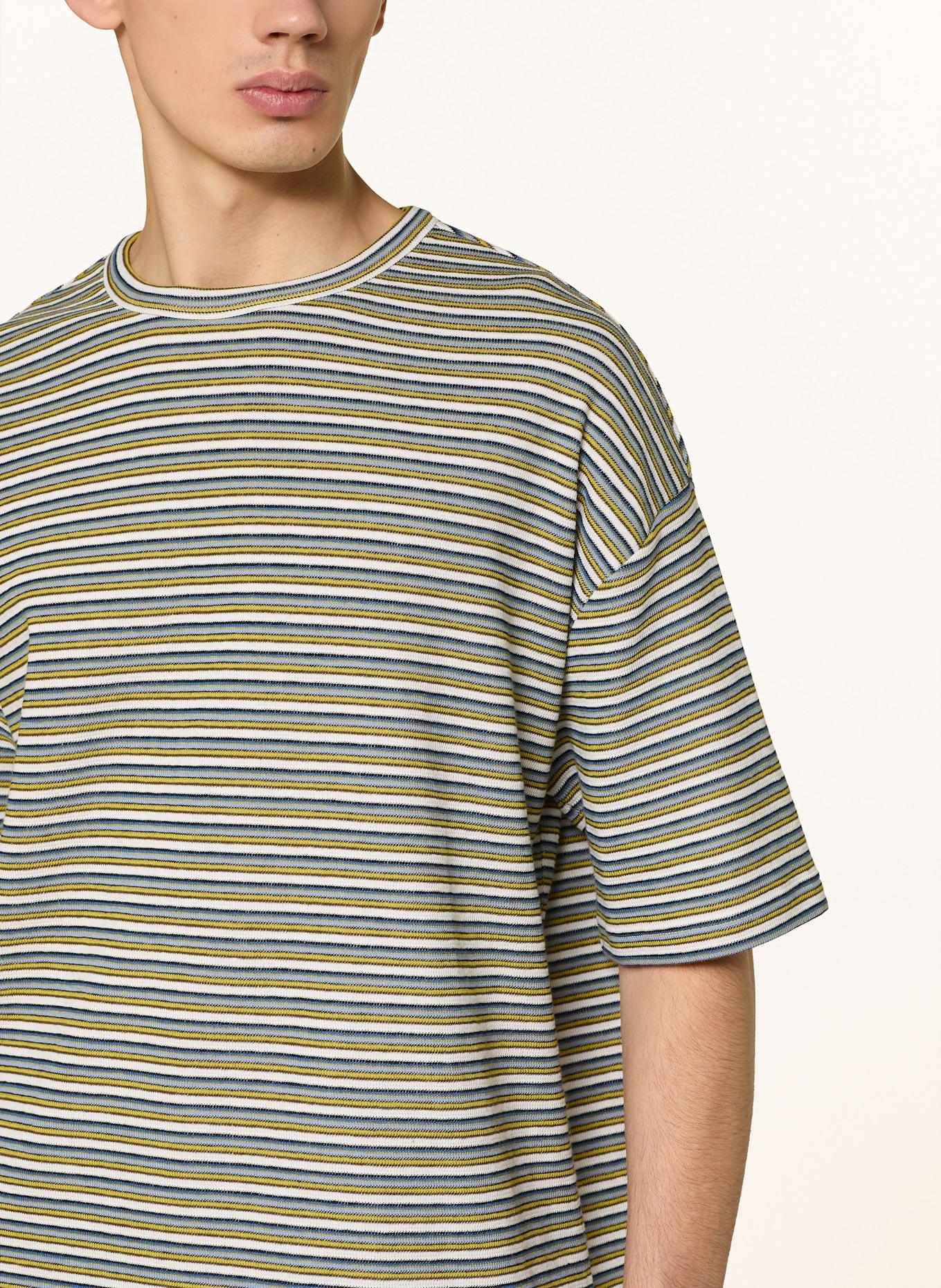 A.P.C. Tričko BAHIA: BÍLÁ / ČERNOŠEDÁ / TMAVĚ ŽLUTÁ