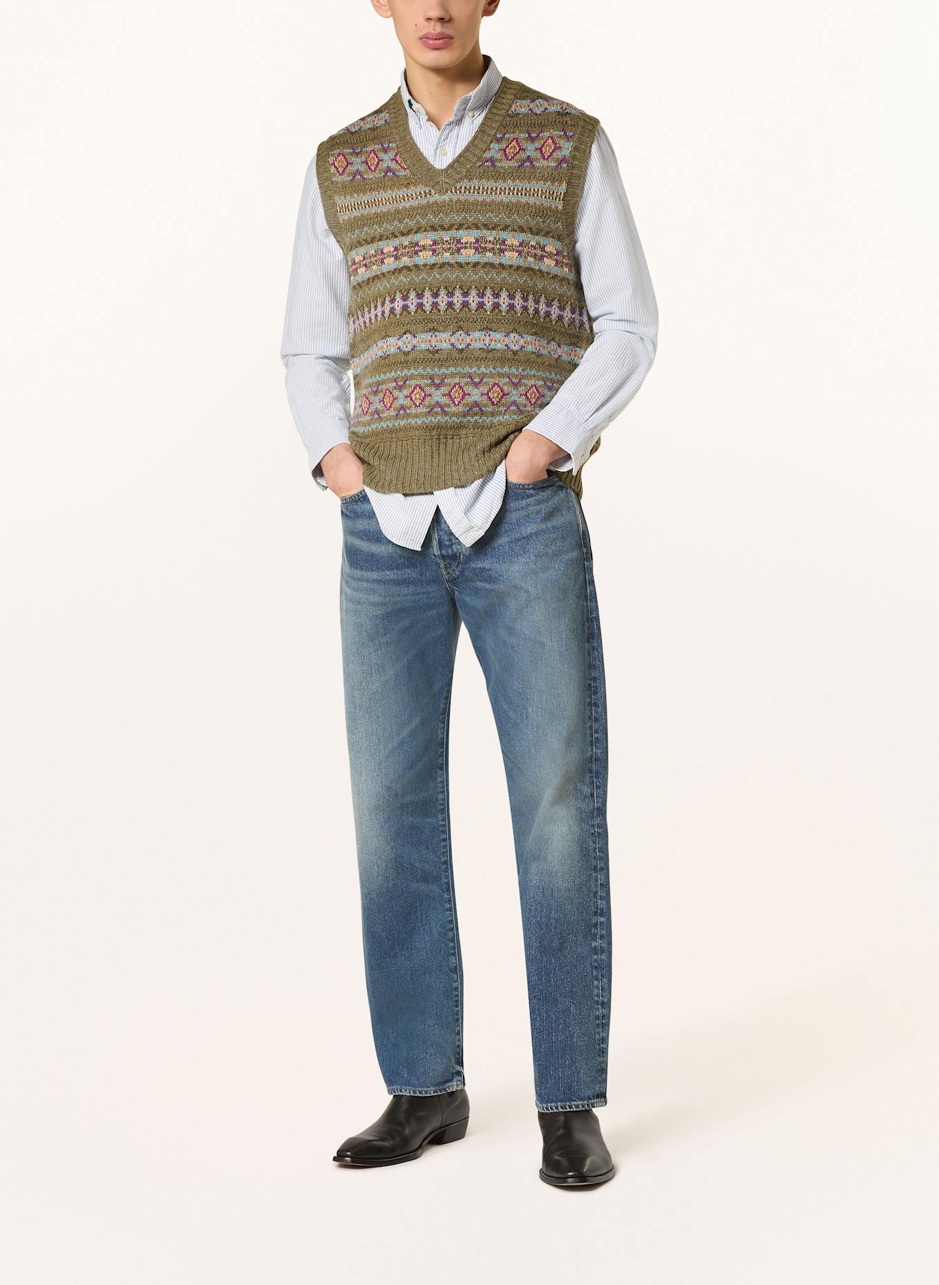 POLO RALPH LAUREN Pullunder mit Leinen: OLIV/ DUNKELLILA/ BLAUGRAU