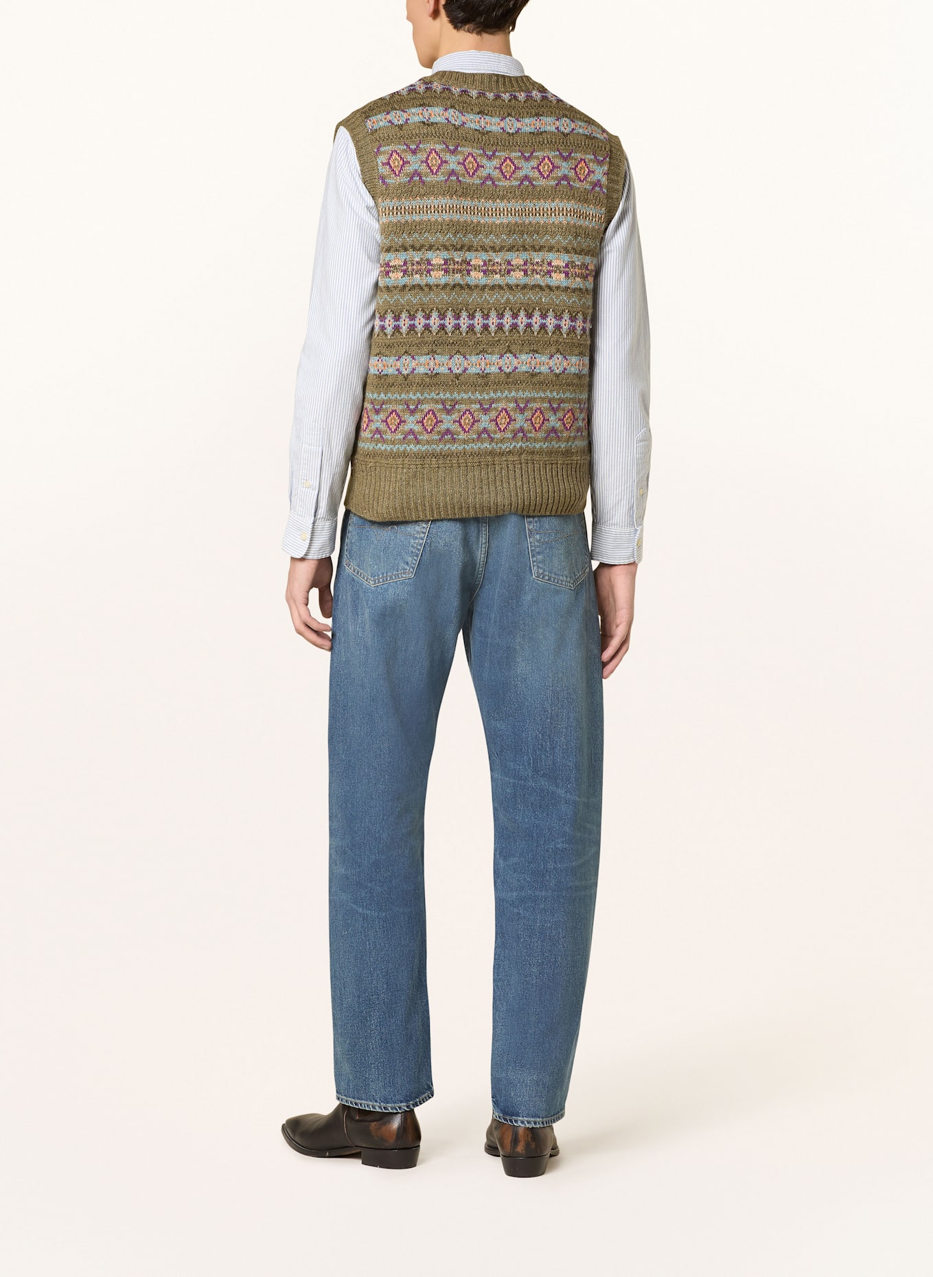 POLO RALPH LAUREN Pullunder mit Leinen: OLIV/ DUNKELLILA/ BLAUGRAU