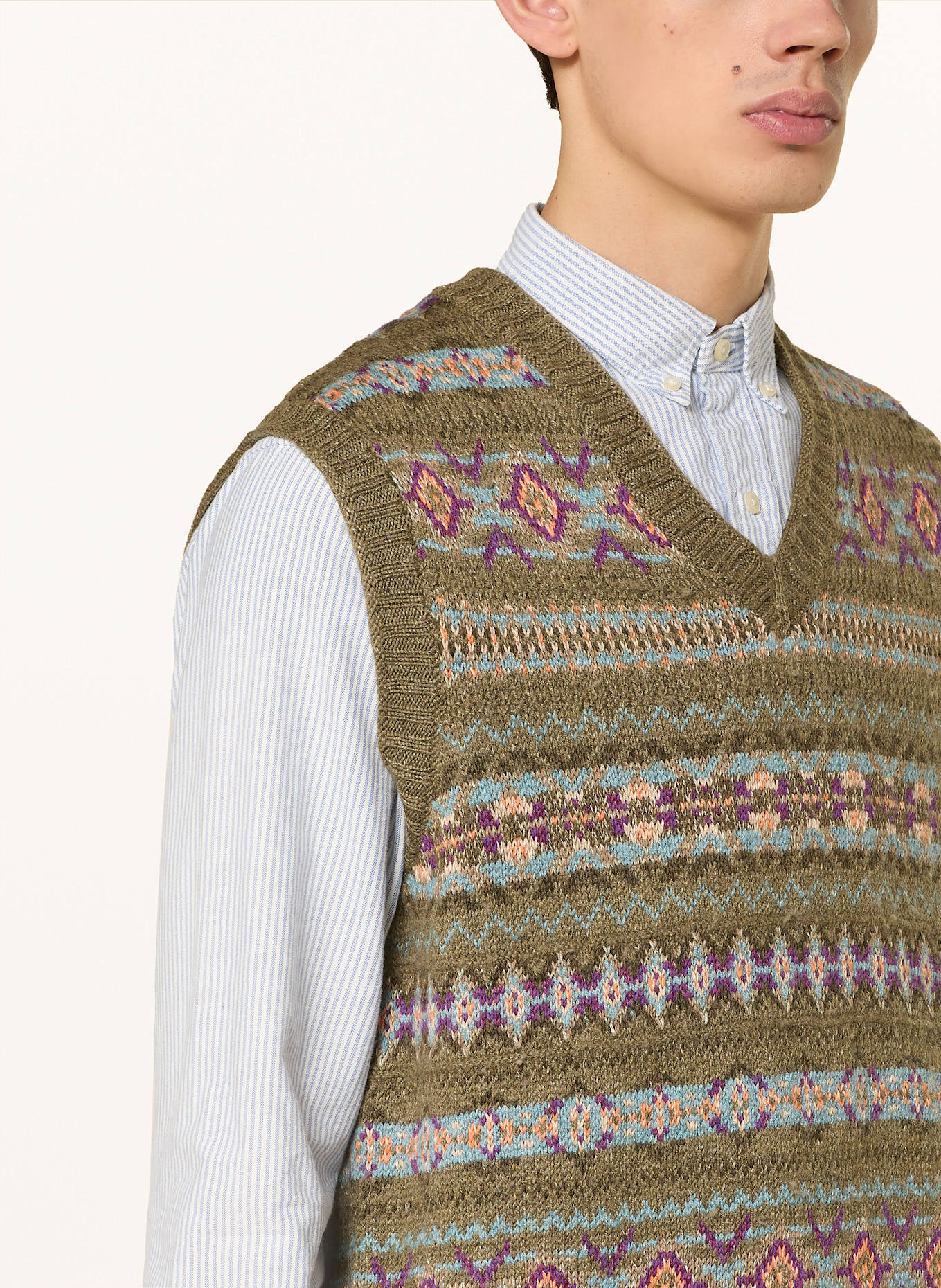 POLO RALPH LAUREN Pullunder mit Leinen: OLIV/ DUNKELLILA/ BLAUGRAU