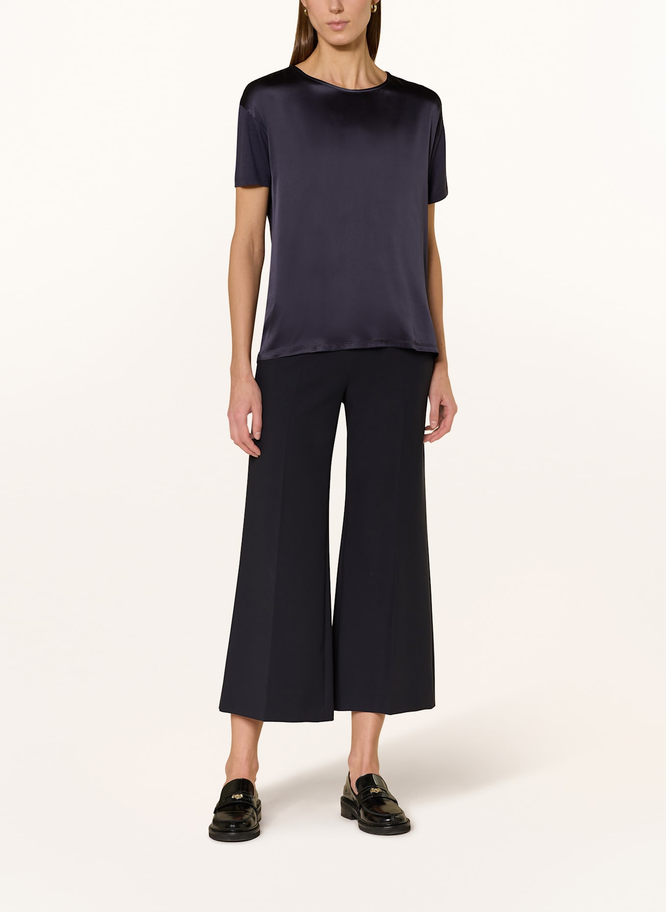 BOSS Shirt blouse ESANDY in mixed materials with silk: DARK BLUE