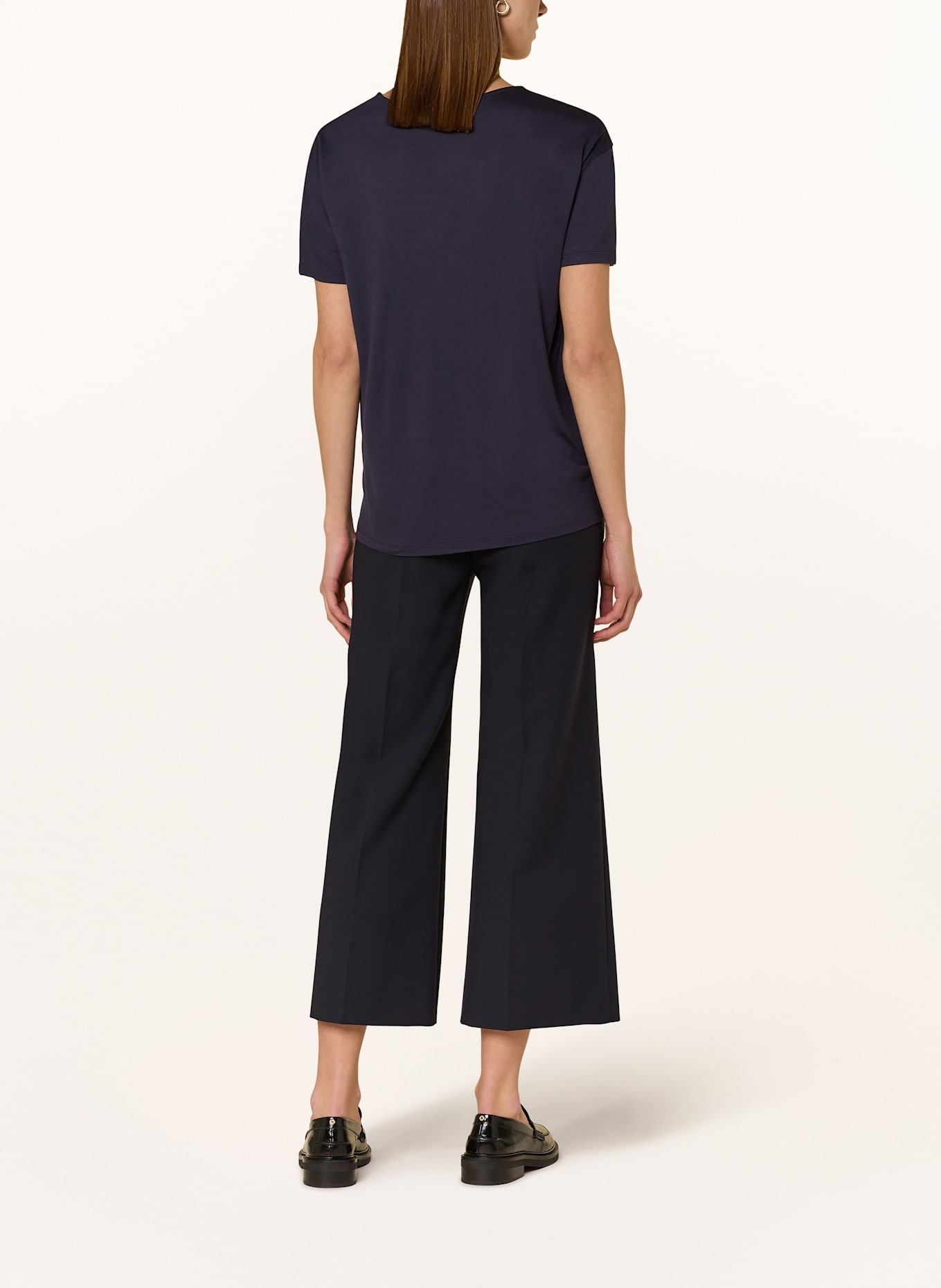 BOSS Shirt blouse ESANDY in mixed materials with silk: DARK BLUE