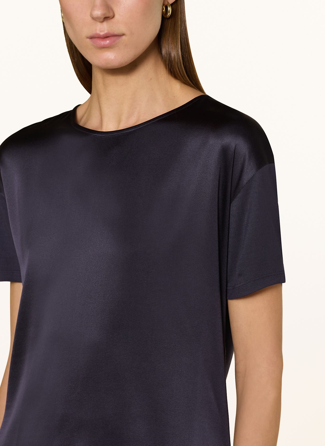 BOSS Shirt blouse ESANDY in mixed materials with silk: DARK BLUE