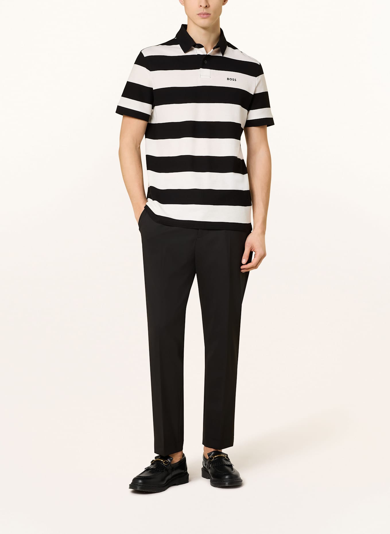 BOSS Piqué-Poloshirt PALESSTRIPE: SCHWARZ/ WEISS
