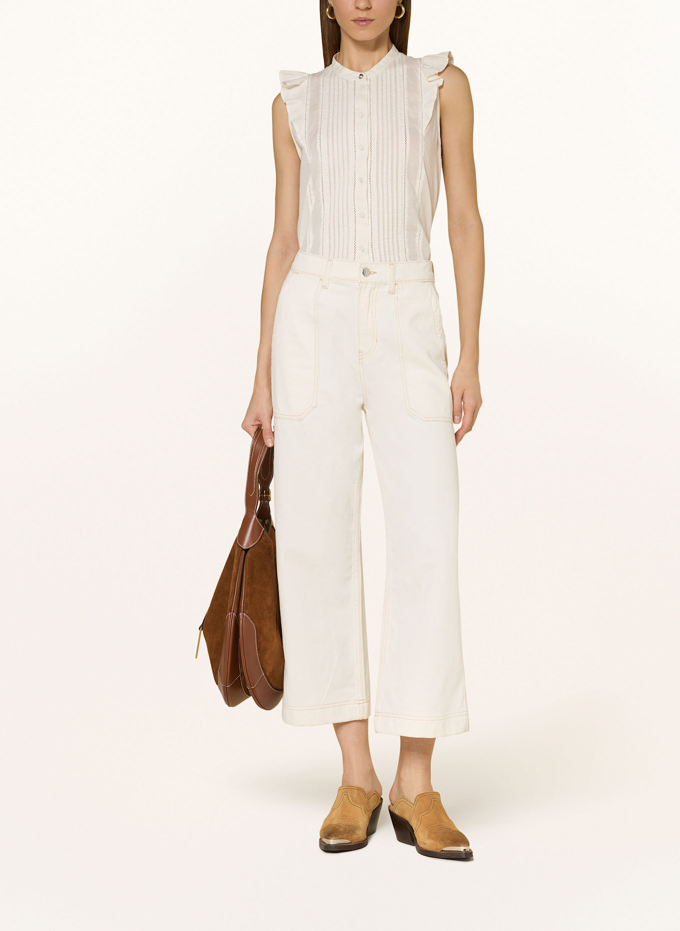 BOSS BANTIANA blouse top with ruffles: WHITE