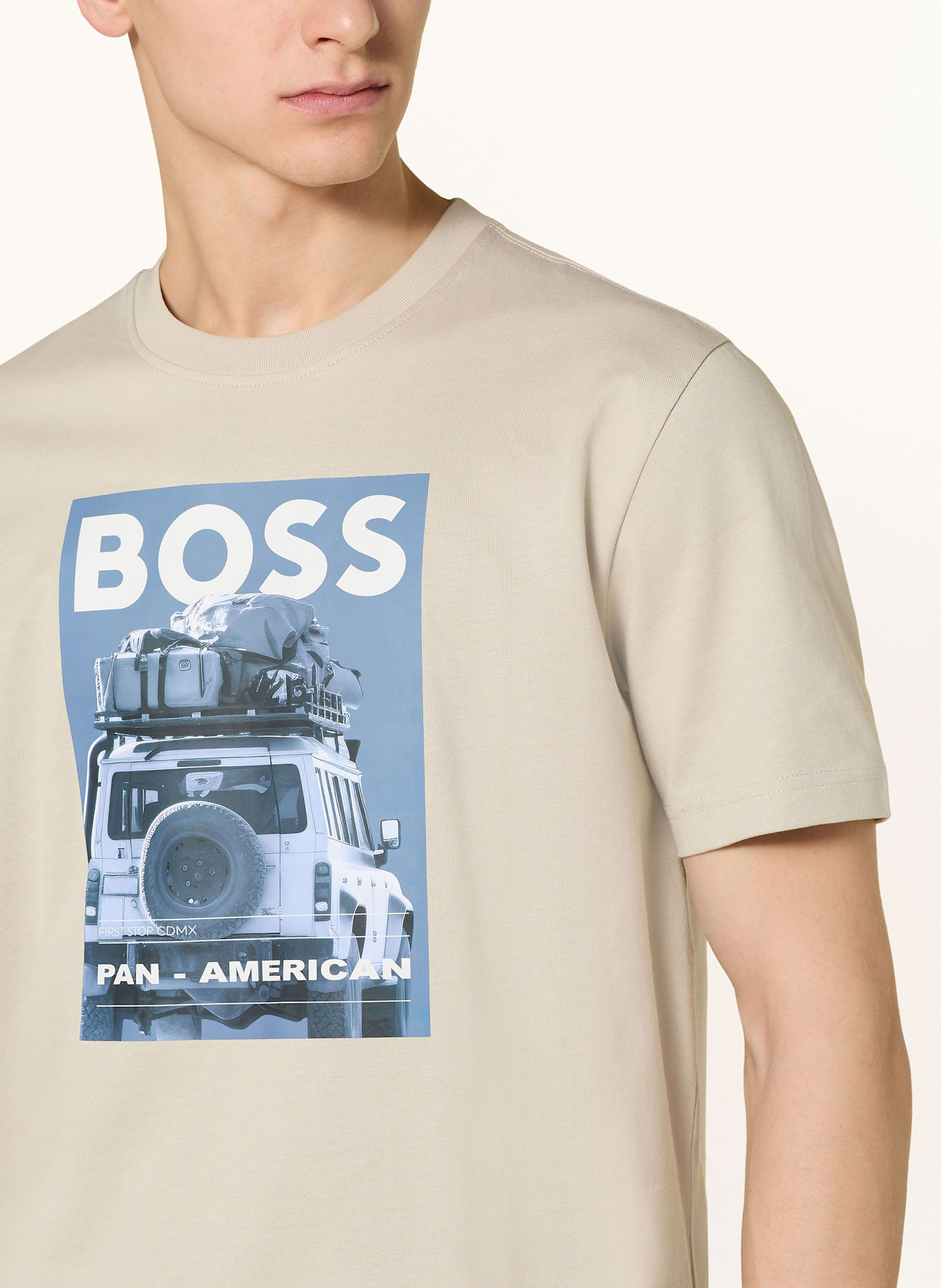 BOSS T-shirt MEXTOUR: BEŻOWY / NIEBIESKI / BIAŁY