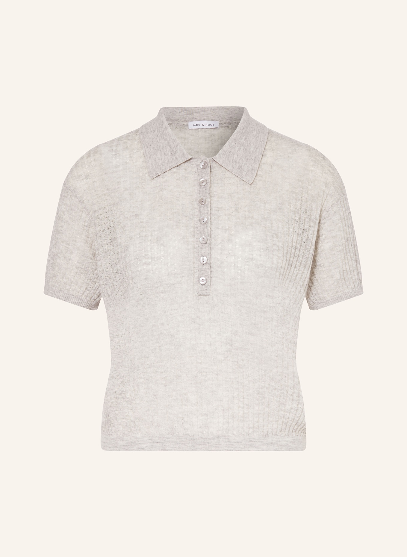 MRS & HUGS Strick-Poloshirt mit Cashmere: HELLGRAU