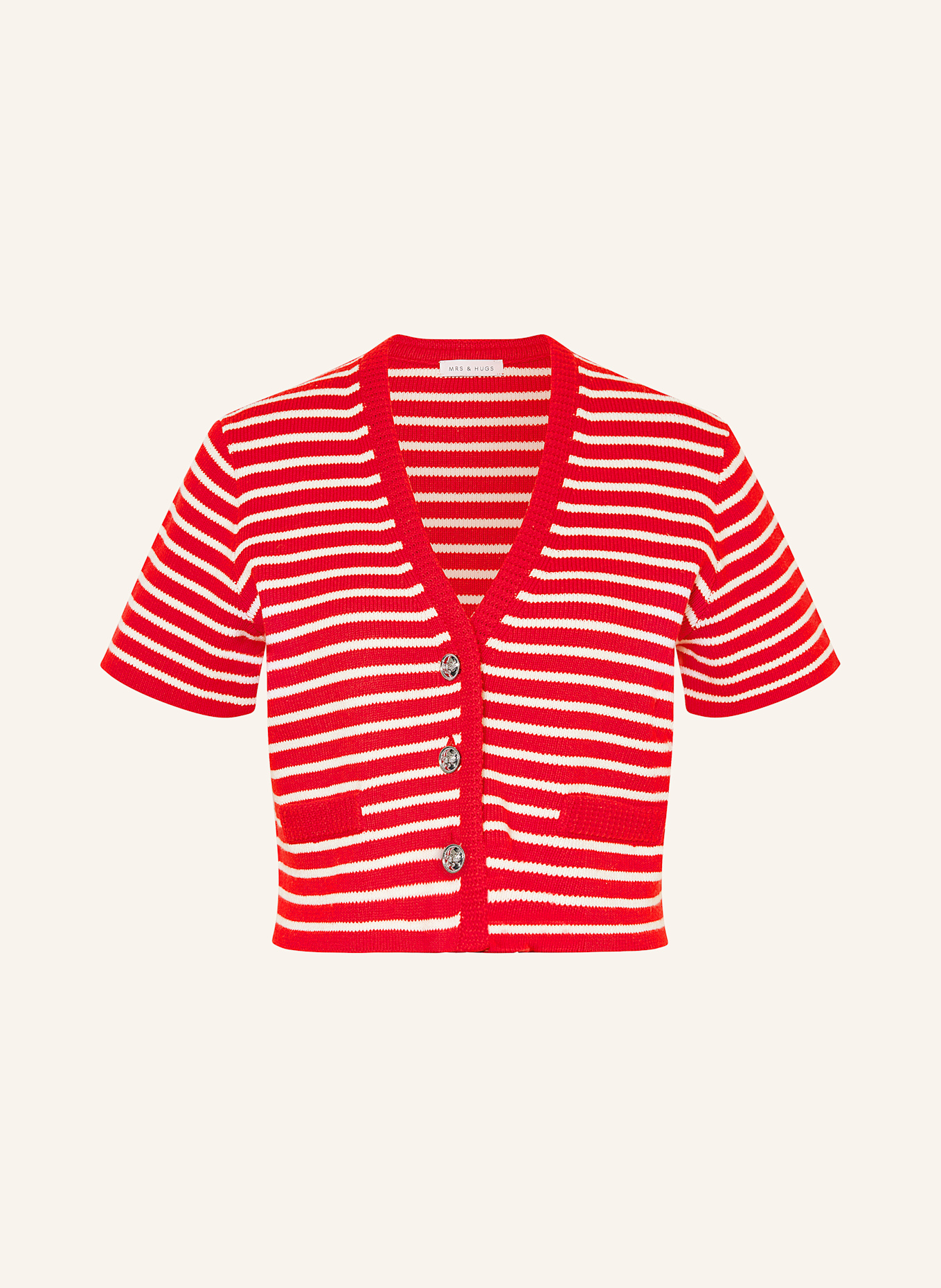 MRS & HUGS Cropped-Strickjacke: ROT / WEISS