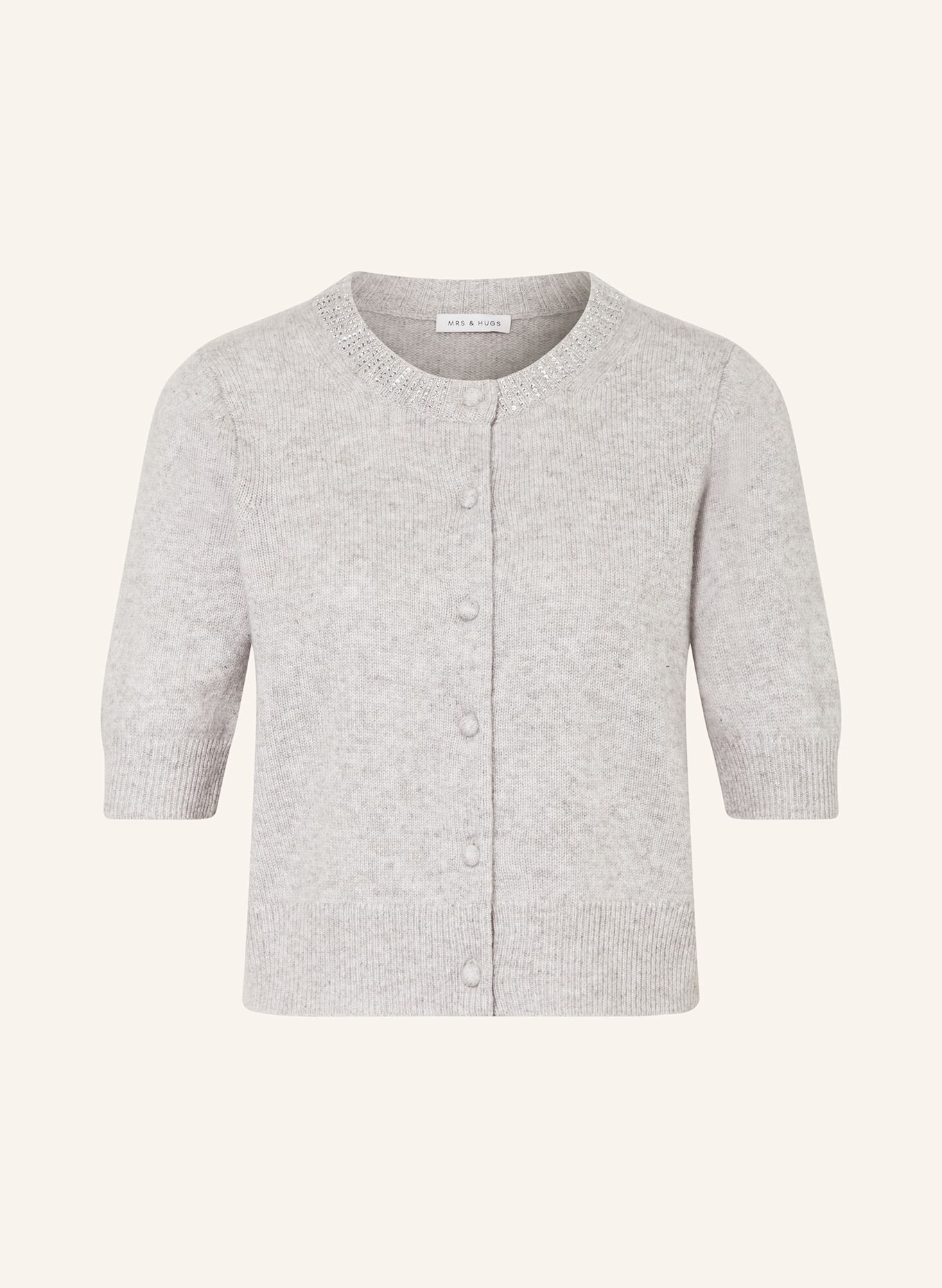 MRS & HUGS Kardigan z kaszmiru z ozdobnymi kamykami: JASNOCZARY