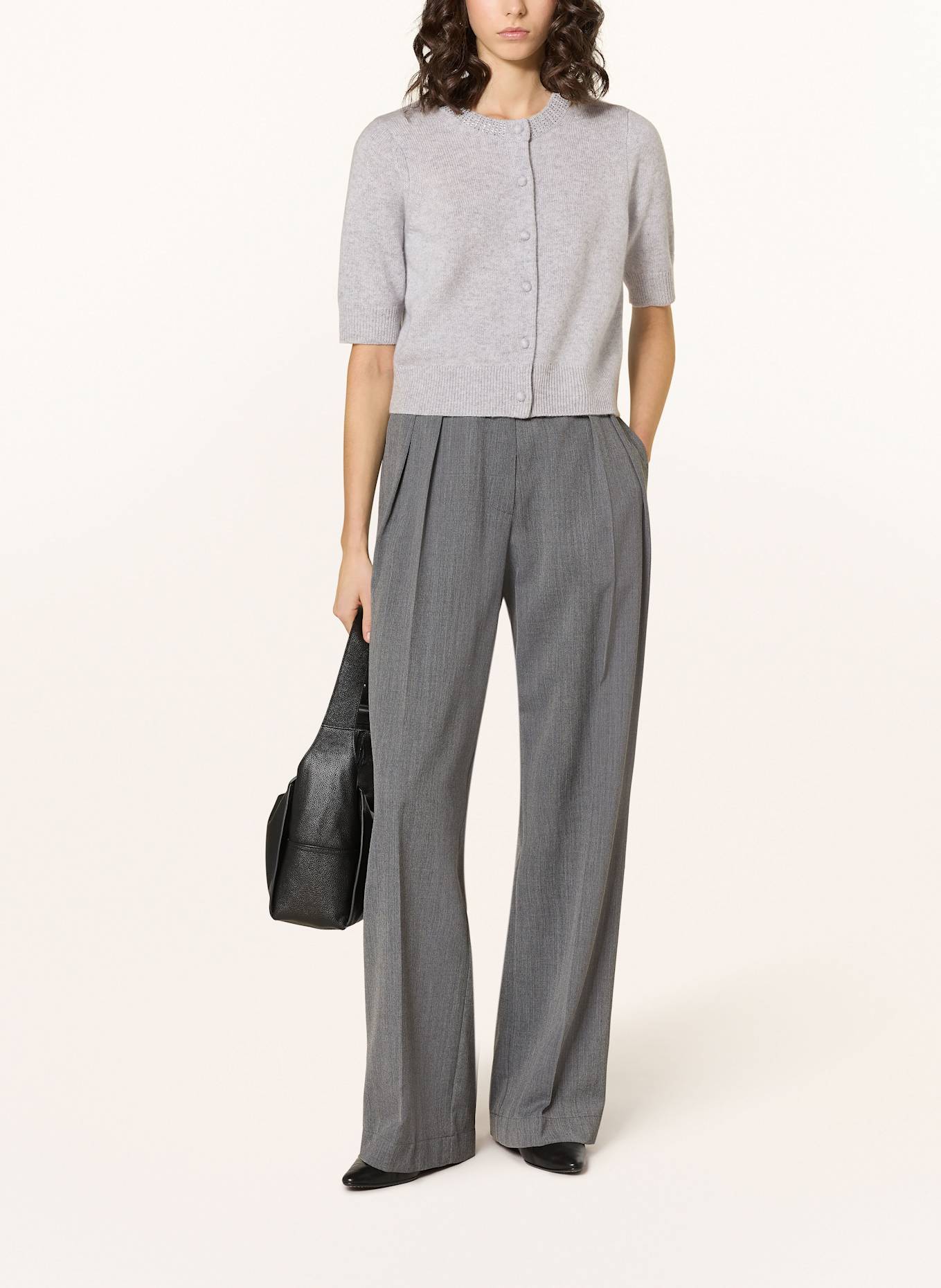 MRS & HUGS Kardigan z kaszmiru z ozdobnymi kamykami: JASNOCZARY