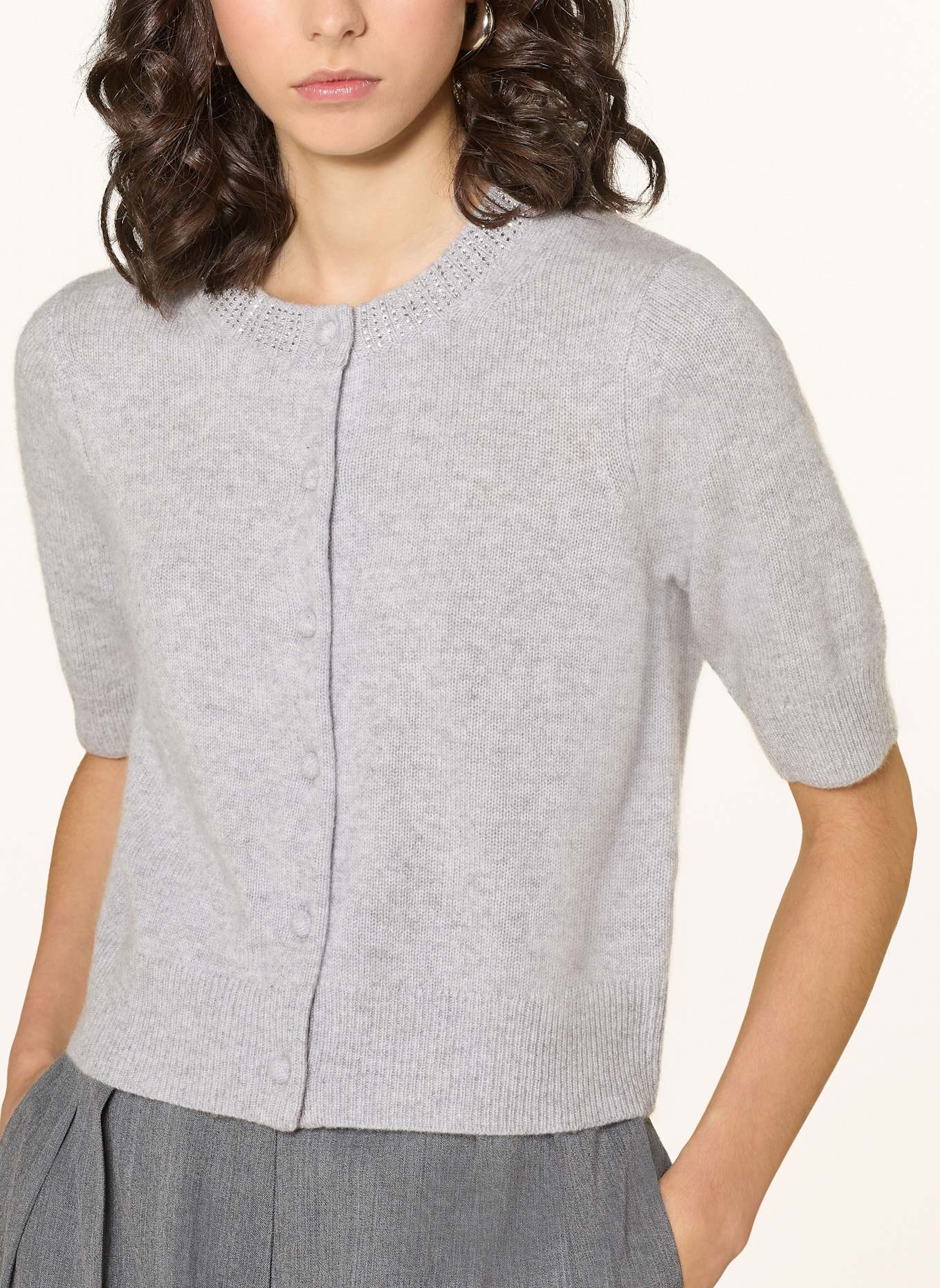 MRS & HUGS Kardigan z kaszmiru z ozdobnymi kamykami: JASNOCZARY