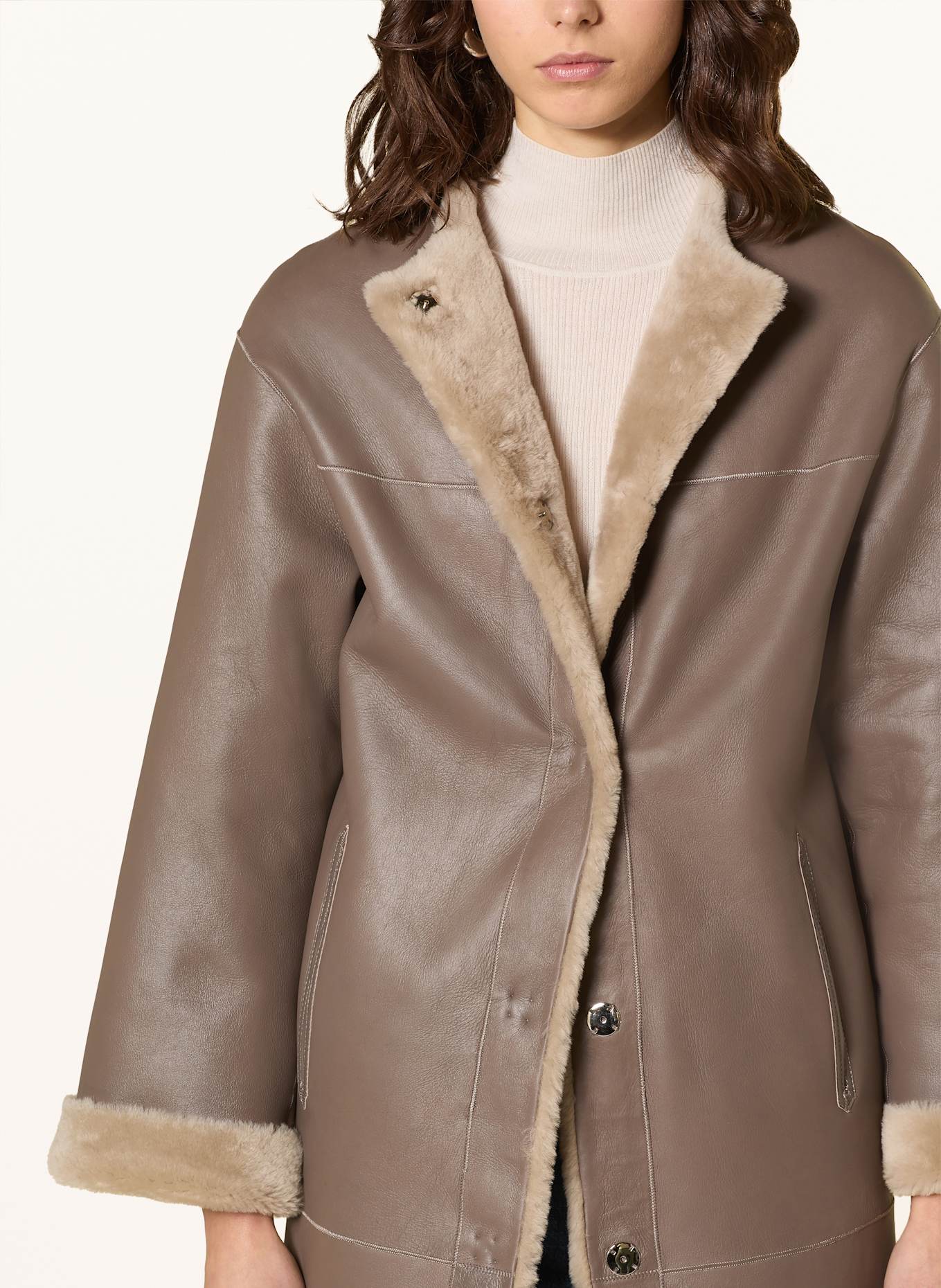 MRS & HUGS Ledermantel zum Wenden: TAUPE / BEIGE