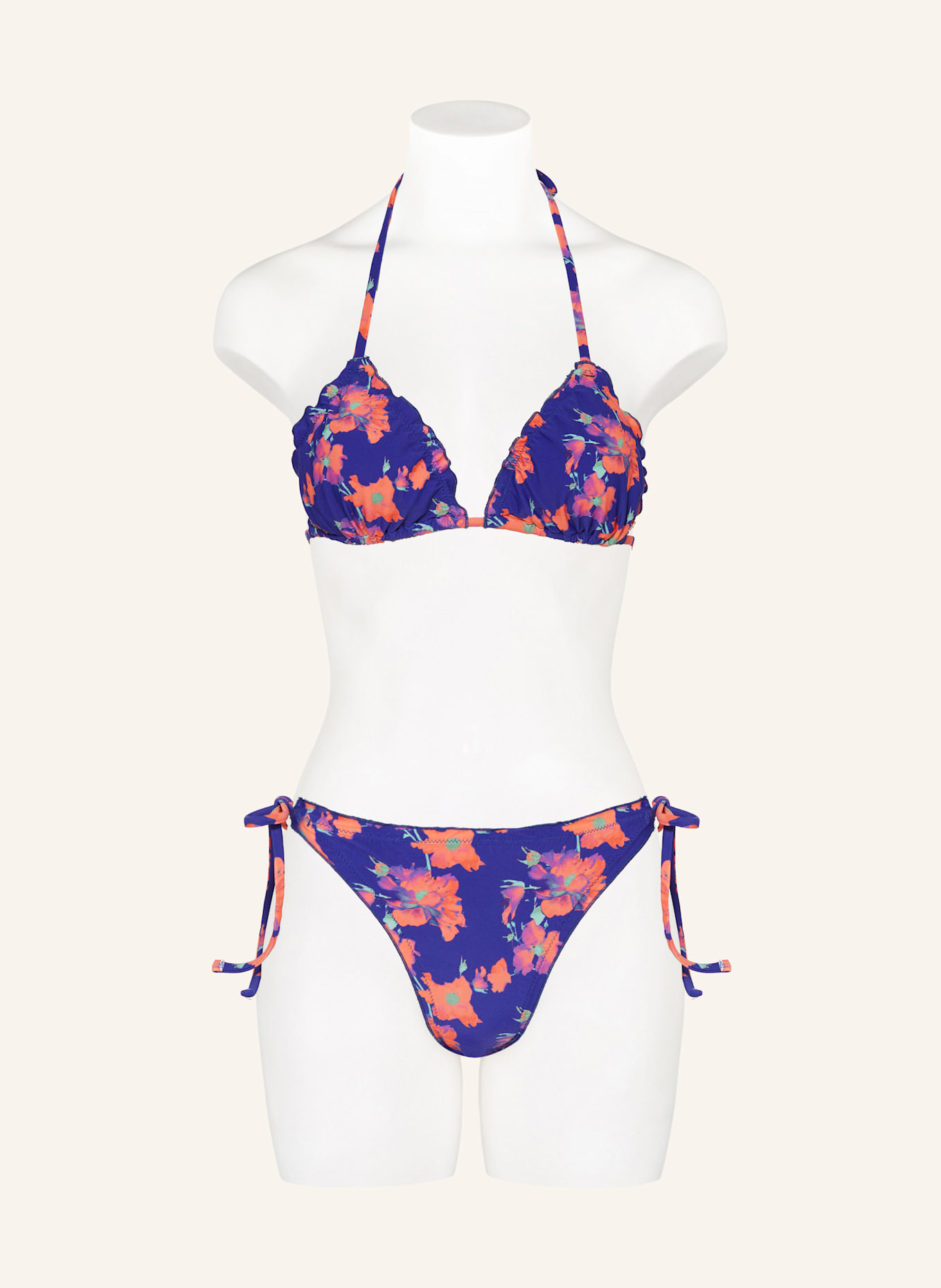 HUGO RUFFLE triangle bikini top, Color: BLUE/ LIGHT RED/ LIGHT GREEN (Image 2)