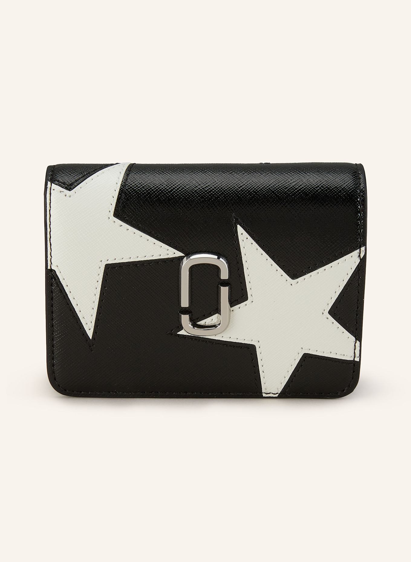 MARC JACOBS Saffiano-Geldbörse THE MINI COMPACT WALLET: SCHWARZ/ WEISS