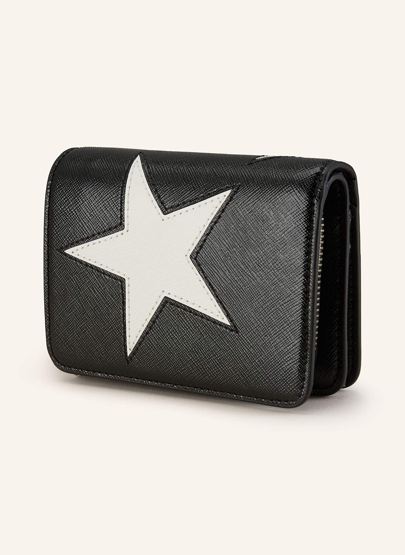 MARC JACOBS Saffiano-Geldbörse THE MINI COMPACT WALLET: SCHWARZ/ WEISS