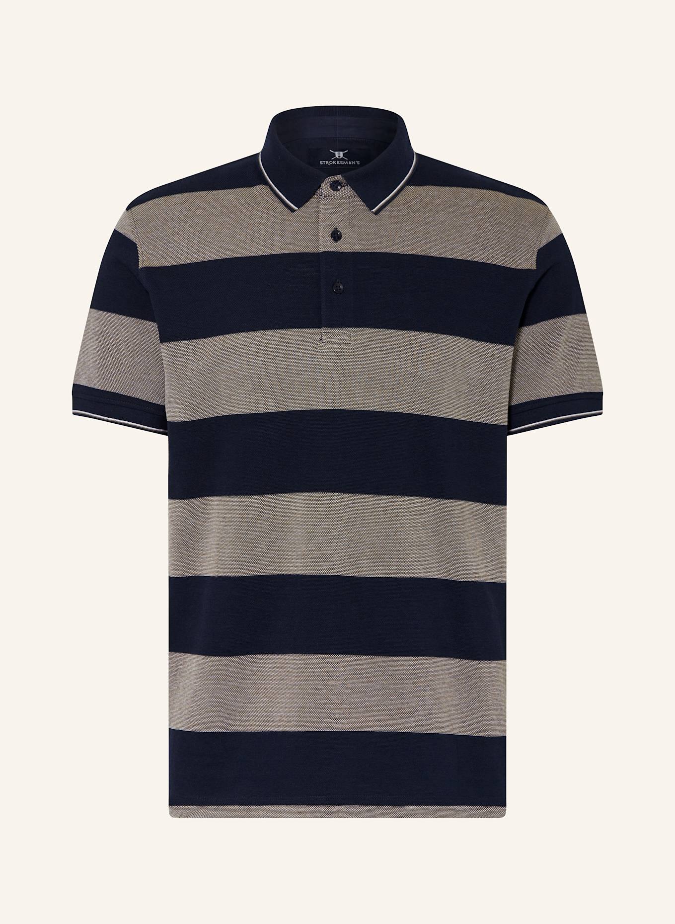 STROKESMAN'S strikket polo-kjole i jomfru-uld: DARK BLUE/ BEIGE