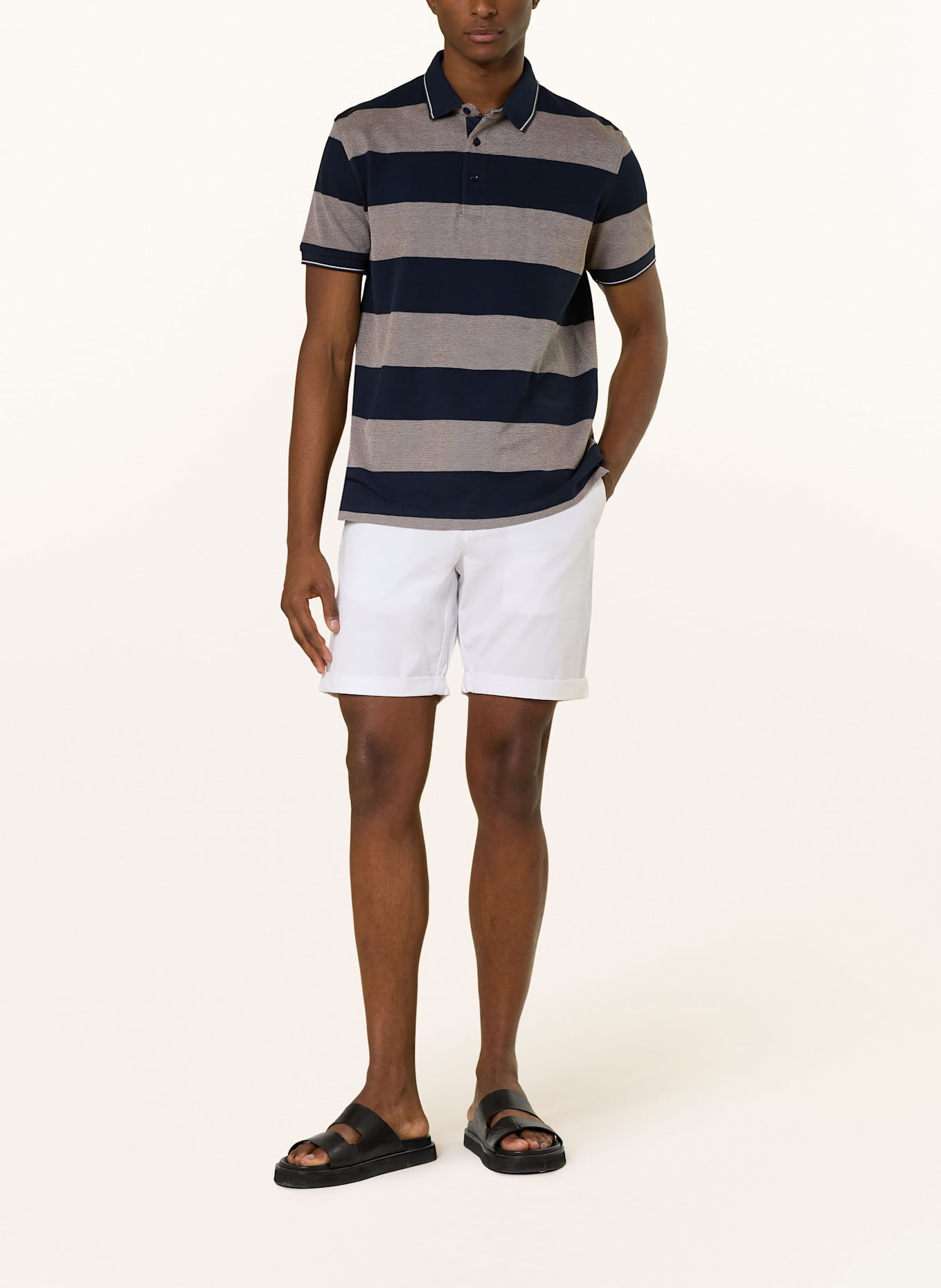 STROKESMAN'S strikket polo-kjole i jomfru-uld: DARK BLUE/ BEIGE