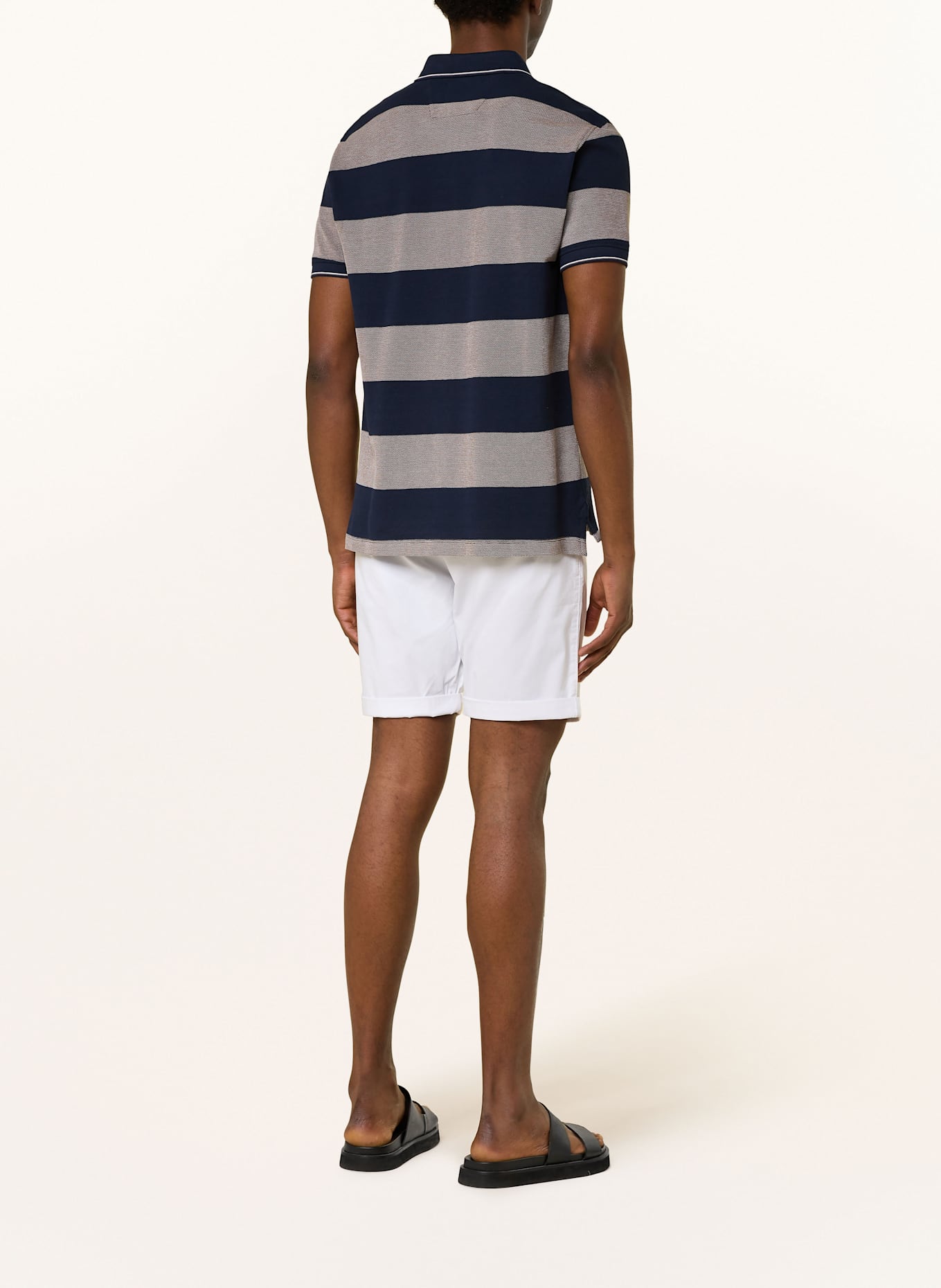 STROKESMAN'S strikket polo-kjole i jomfru-uld: DARK BLUE/ BEIGE