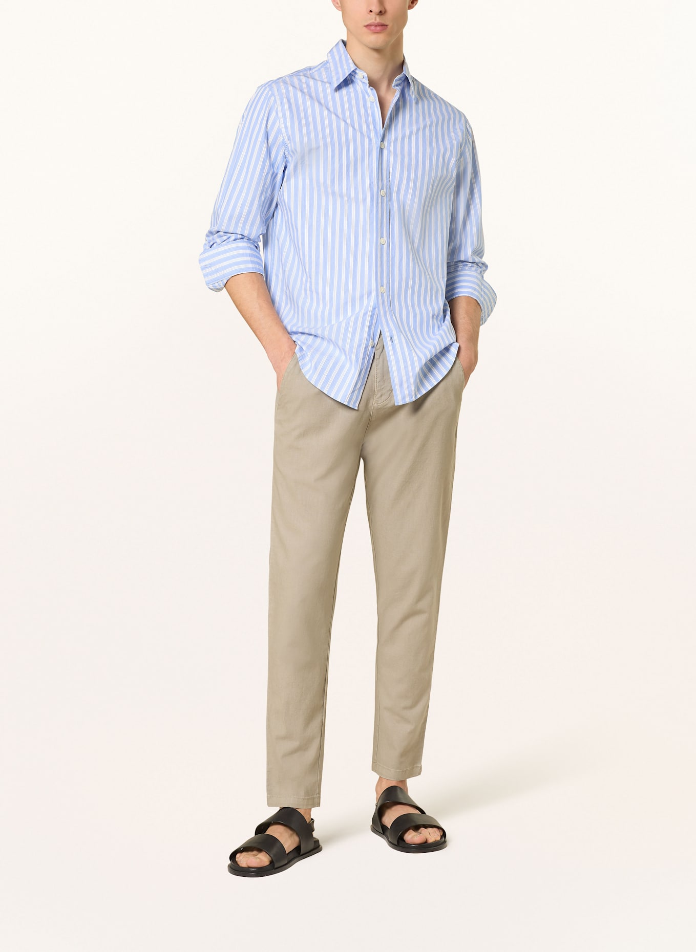 STROKESMAN'S Chino Extra Slim Fit mit Leinen: OLIV