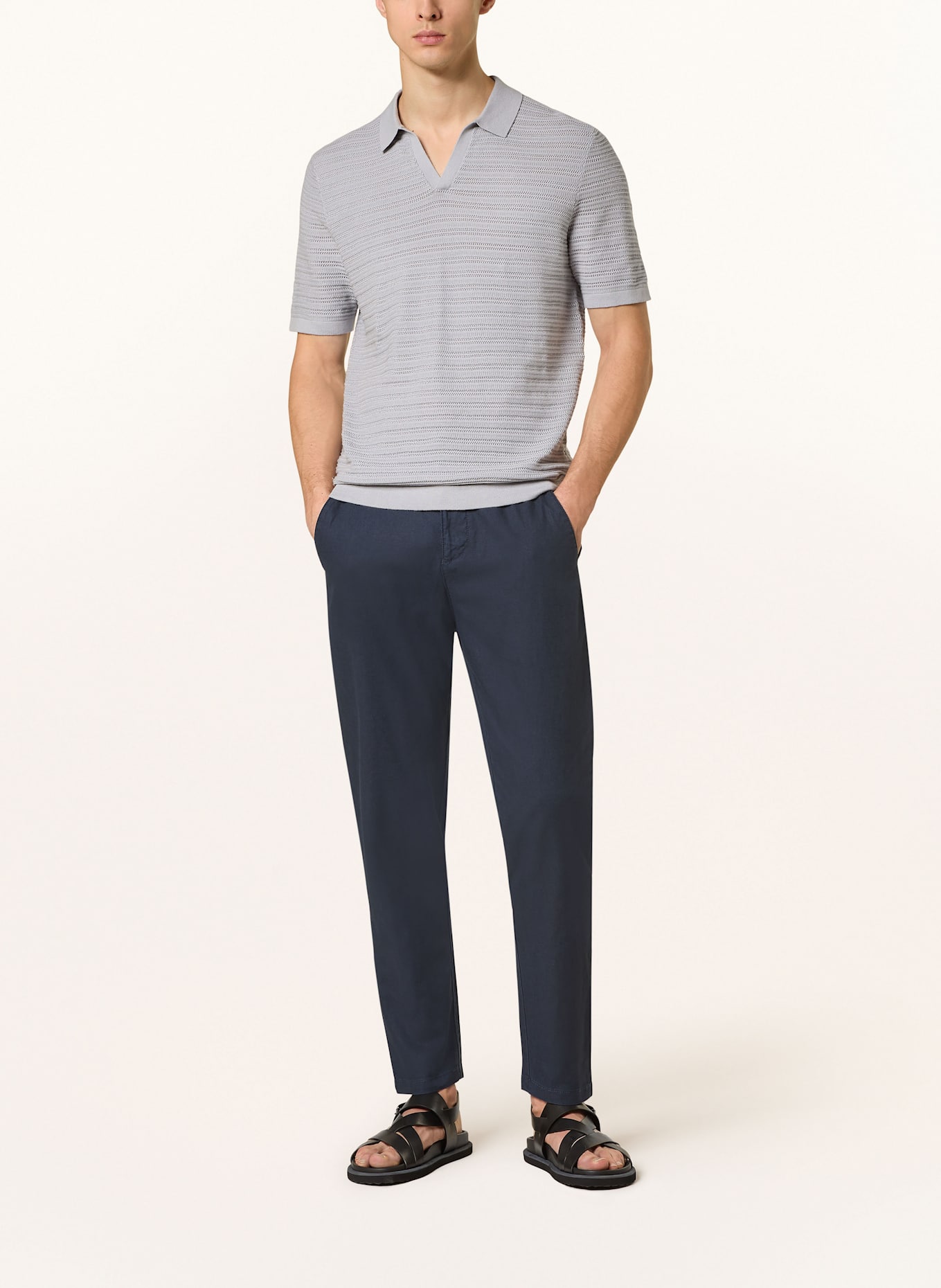STROKESMAN'S Chino Extra Slim Fit mit Leinen: DUNKELBLAU