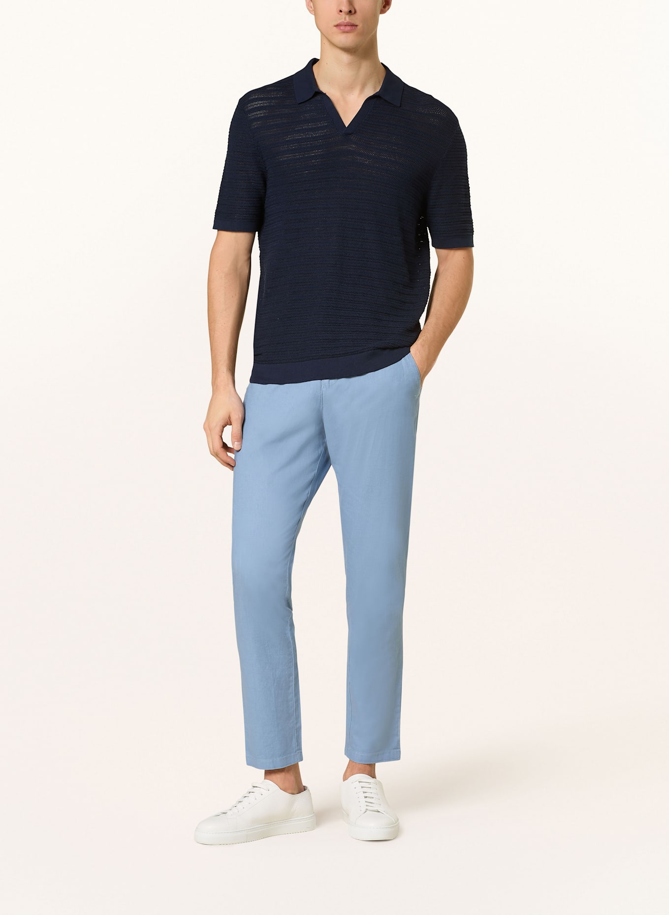 STROKESMAN'S Chino Extra Slim Fit mit Leinen: HELLBLAU