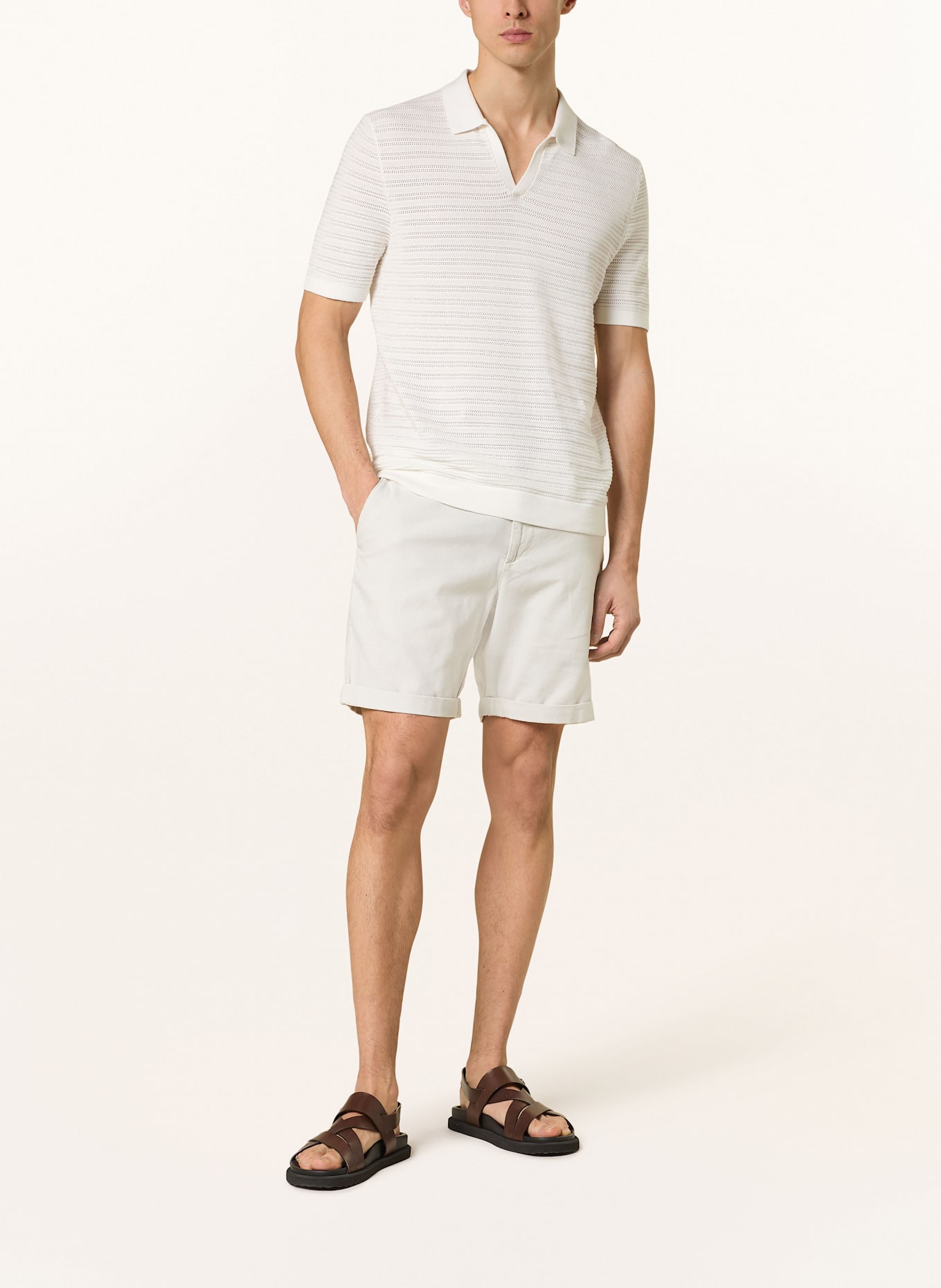 STROKESMAN'S Chinoshorts Slim Fit mit Leinen: ECRU