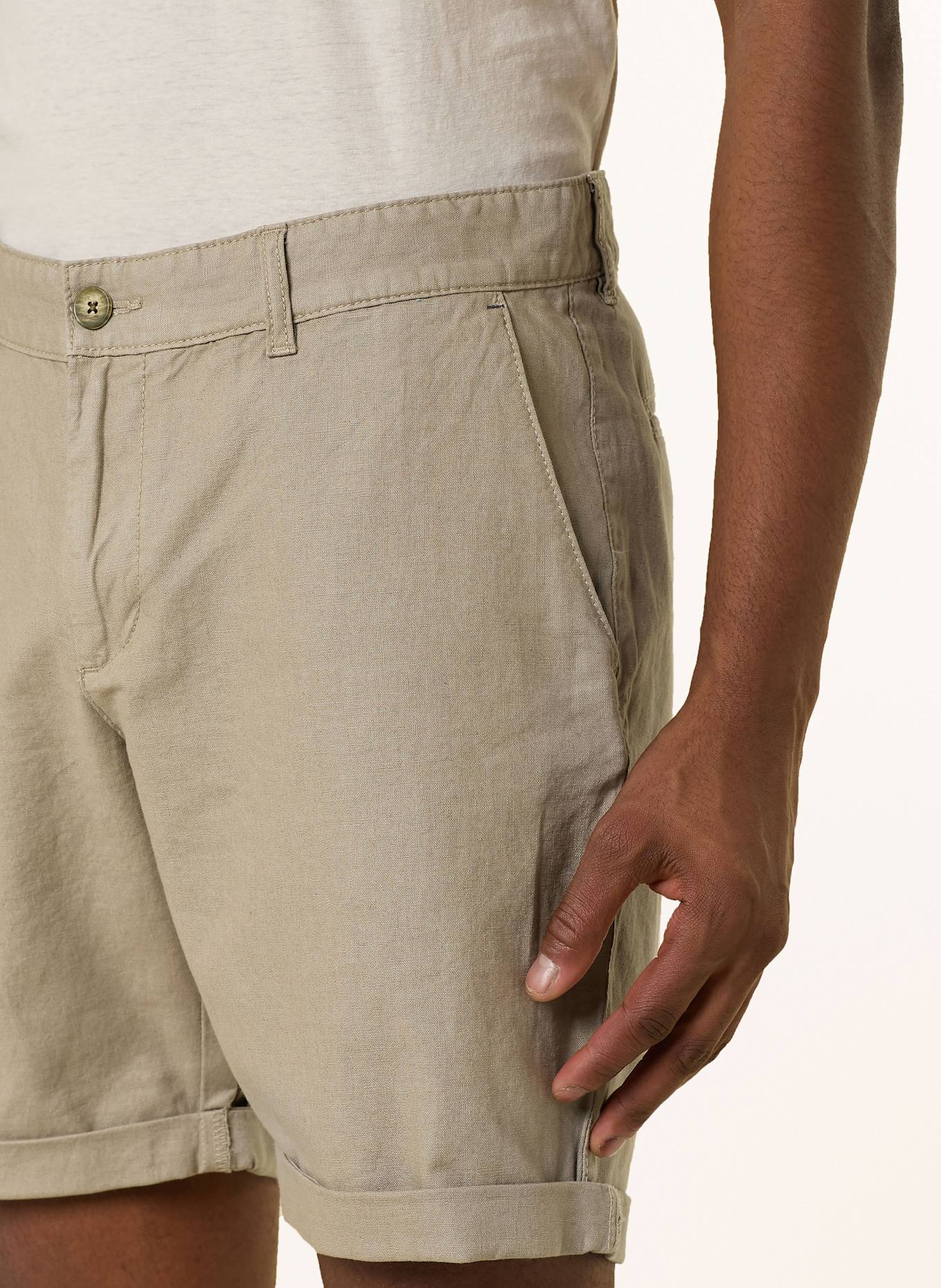 STROKESMAN'S Chinoshorts Slim Fit mit Leinen: OLIV