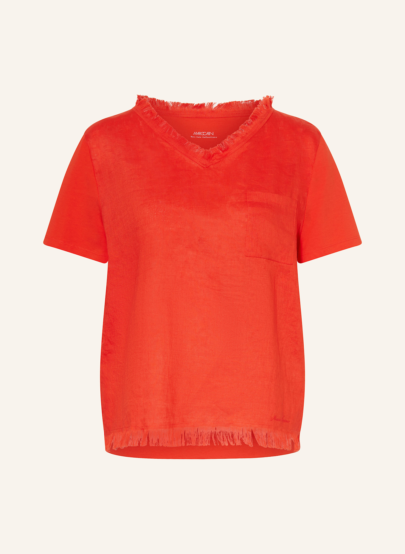MARC CAIN Shirt blouse in mixed materials with linen: 271 flame red