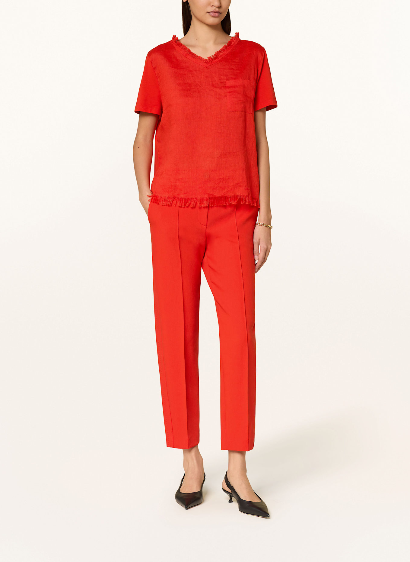 MARC CAIN Shirt blouse in mixed materials with linen: 271 flame red