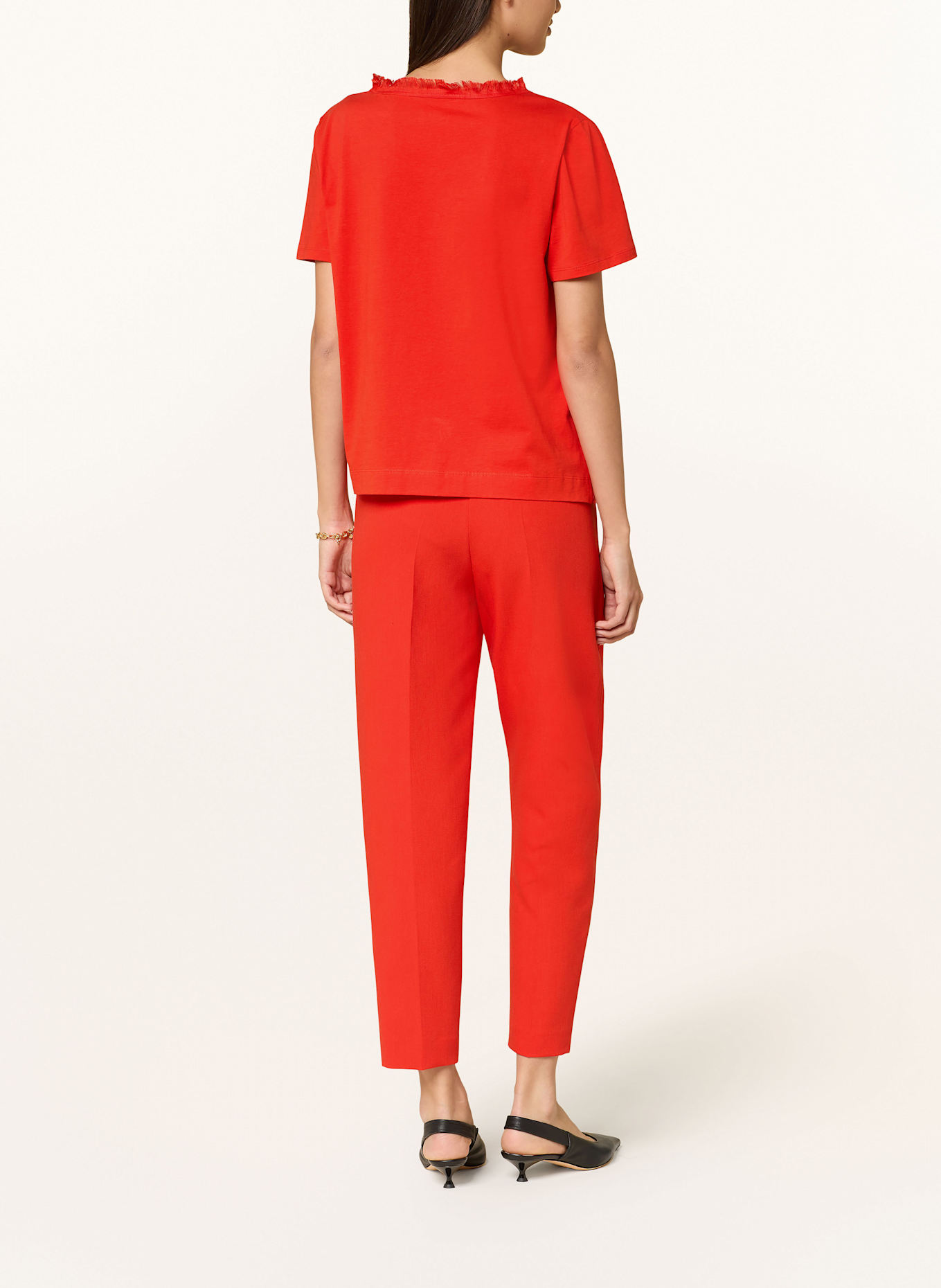 MARC CAIN Shirt blouse in mixed materials with linen: 271 flame red