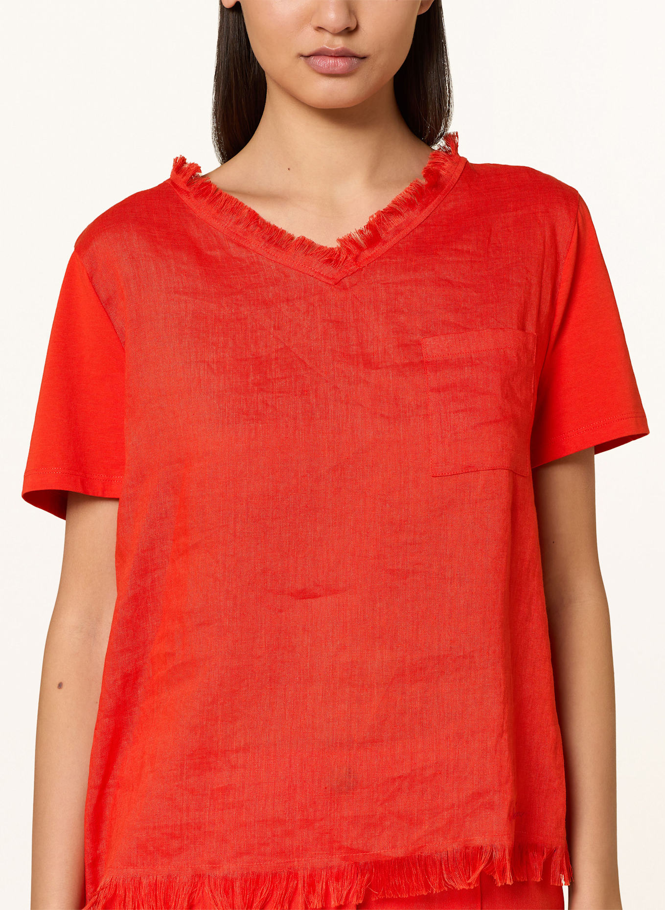 MARC CAIN Shirt blouse in mixed materials with linen: 271 flame red
