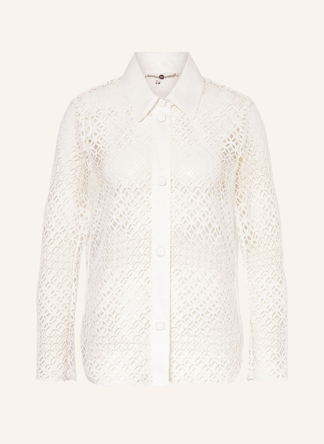 MARC CAIN Koszula z dziurkowanej koronki: 100 WHITE
