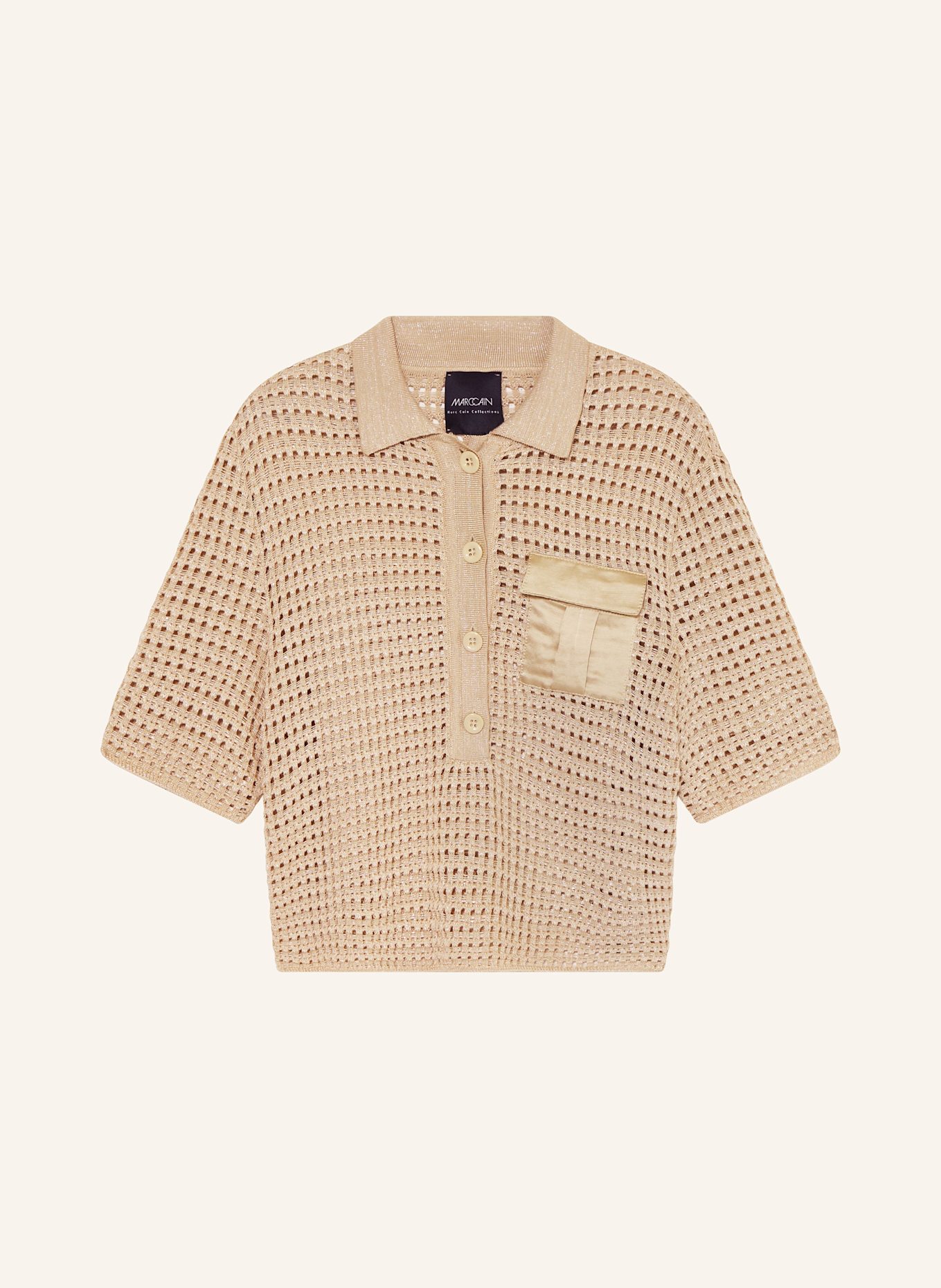 MARC CAIN Úpletová polokošile s třpytivou přízí: 608 cappuccino macaron