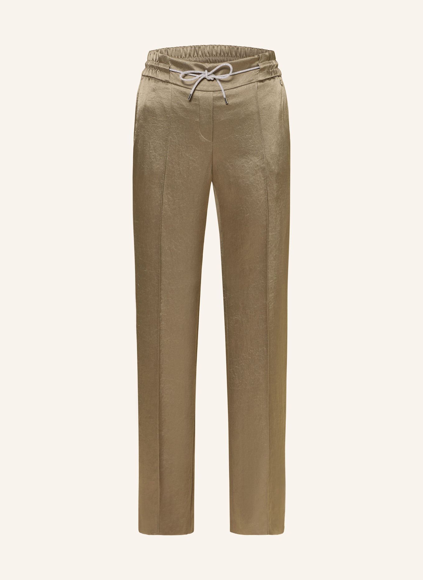 MARC CAIN Satin Marlene trousers with decorative gems: KHAKI