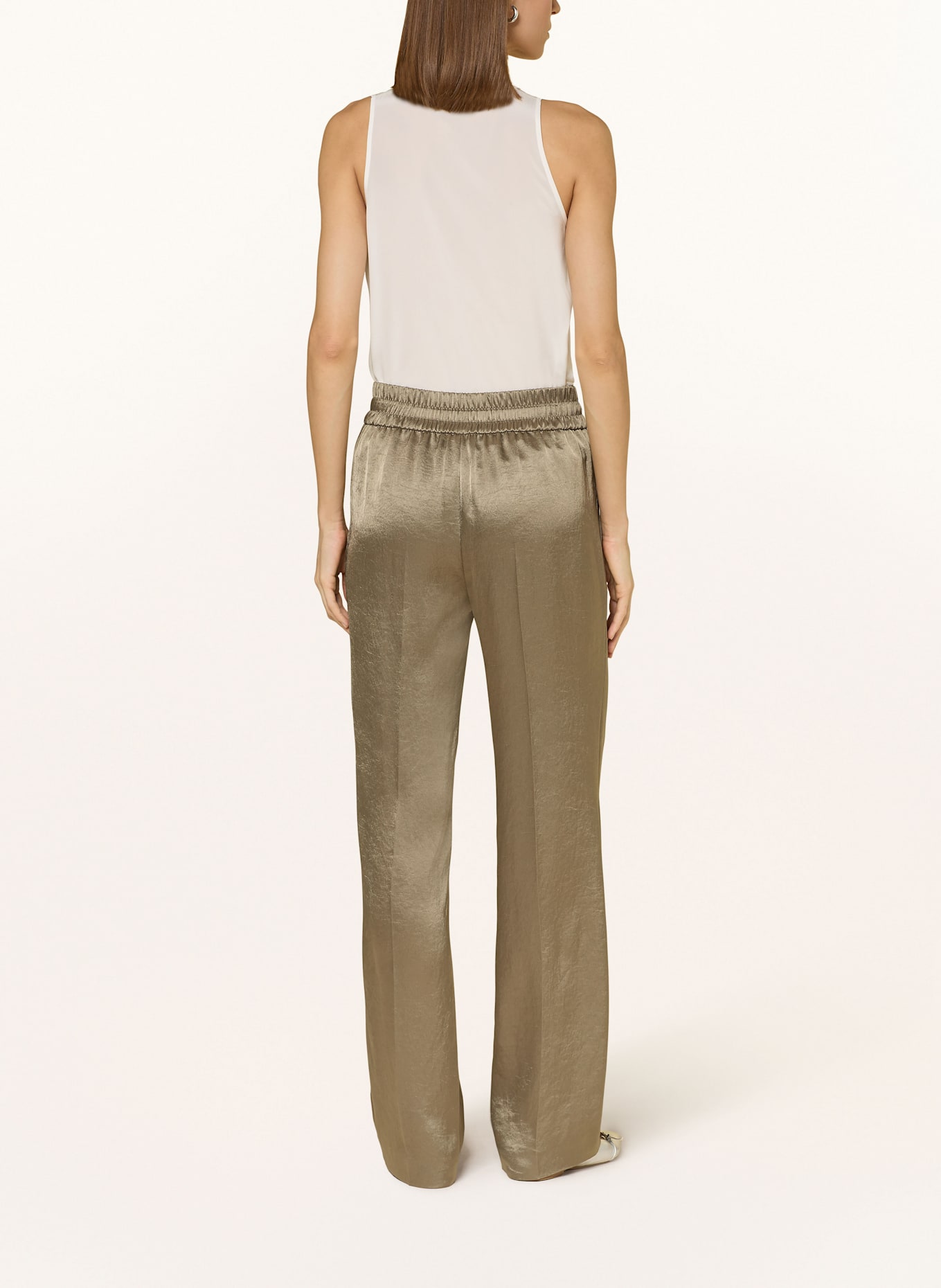 MARC CAIN Satin Marlene trousers with decorative gems: KHAKI
