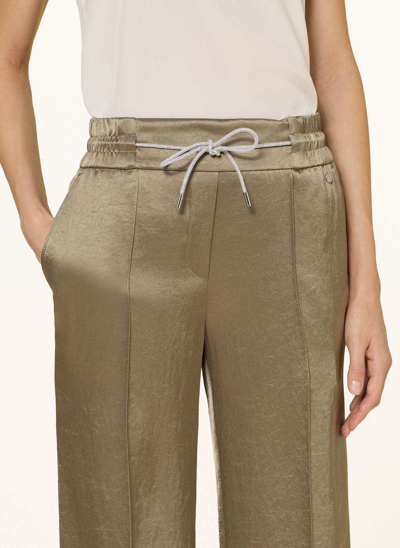 MARC CAIN Satin Marlene trousers with decorative gems: KHAKI