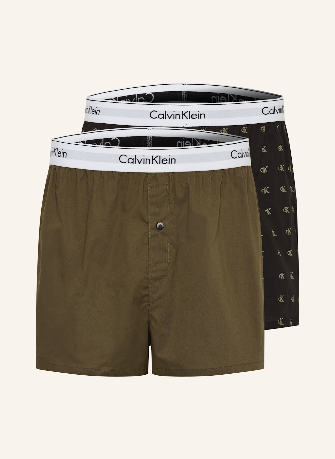 Calvin Klein 2er-Pack Web-Boxershorts MODERN COTTON STRETCH: KHAKI/ SCHWARZ