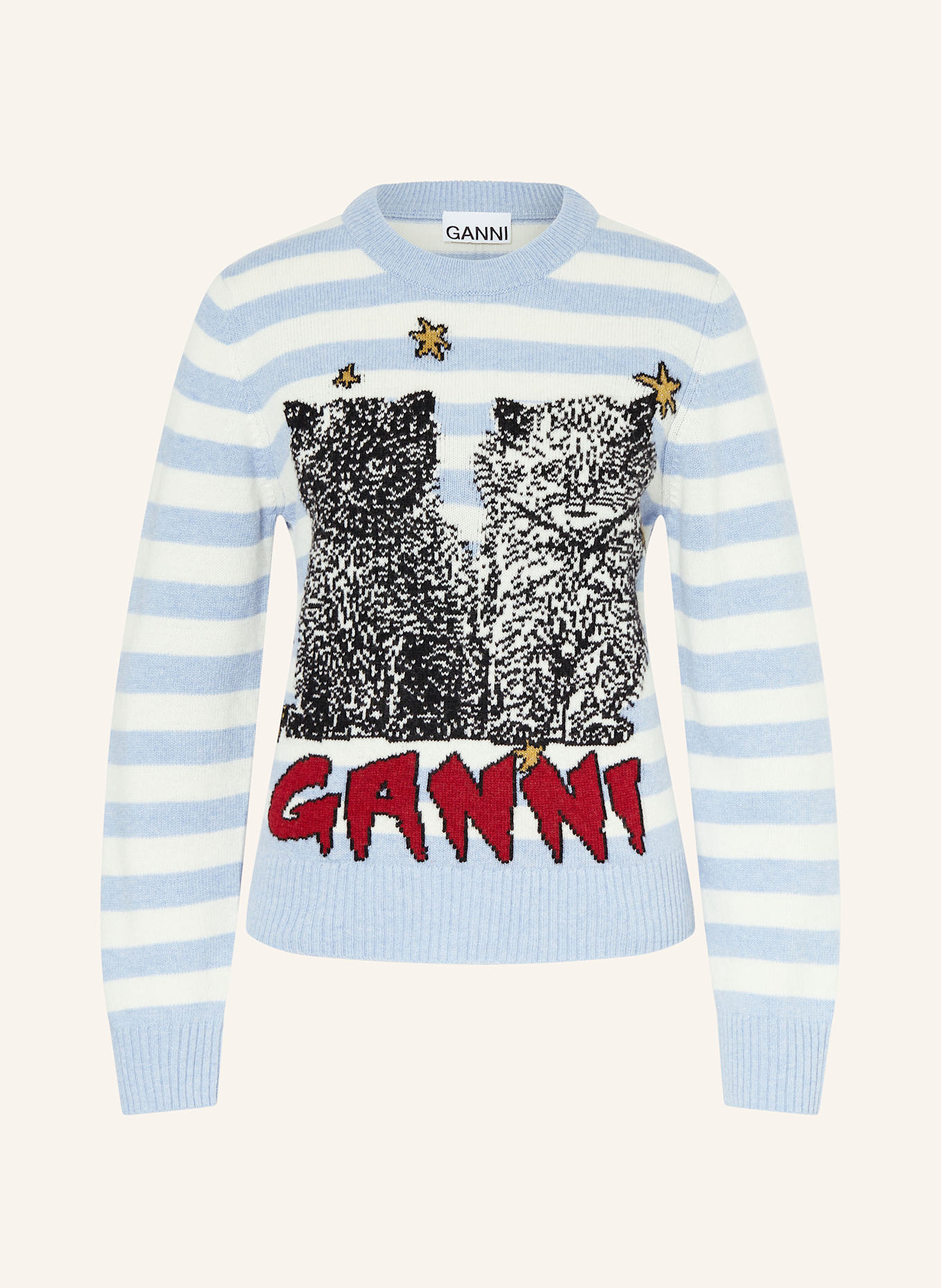 GANNI Pullover, Farbe: HELLBLAU/ WEISS/ SCHWARZ (Bild 1)