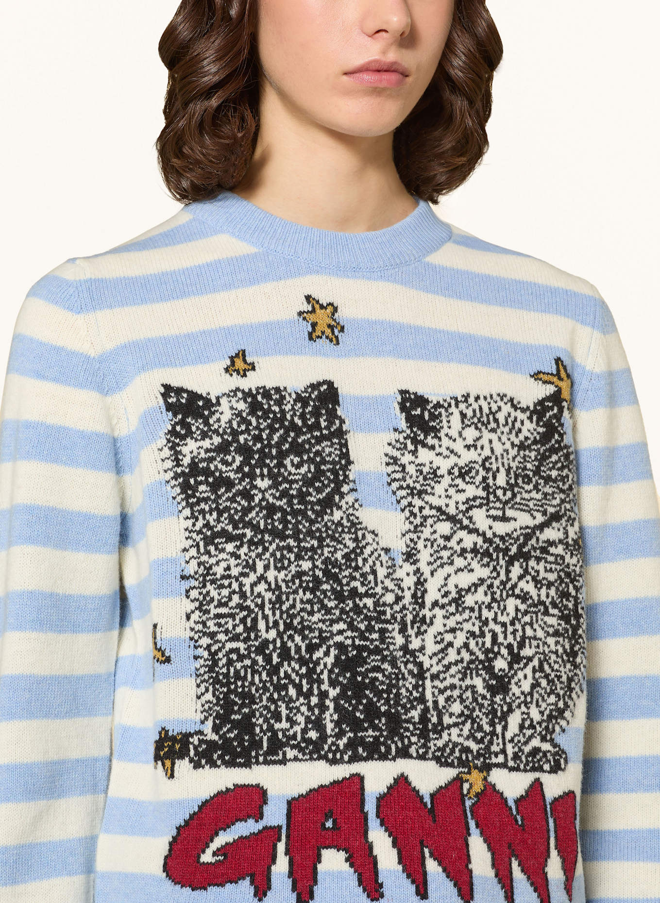 GANNI Pullover, Farbe: HELLBLAU/ WEISS/ SCHWARZ (Bild 4)