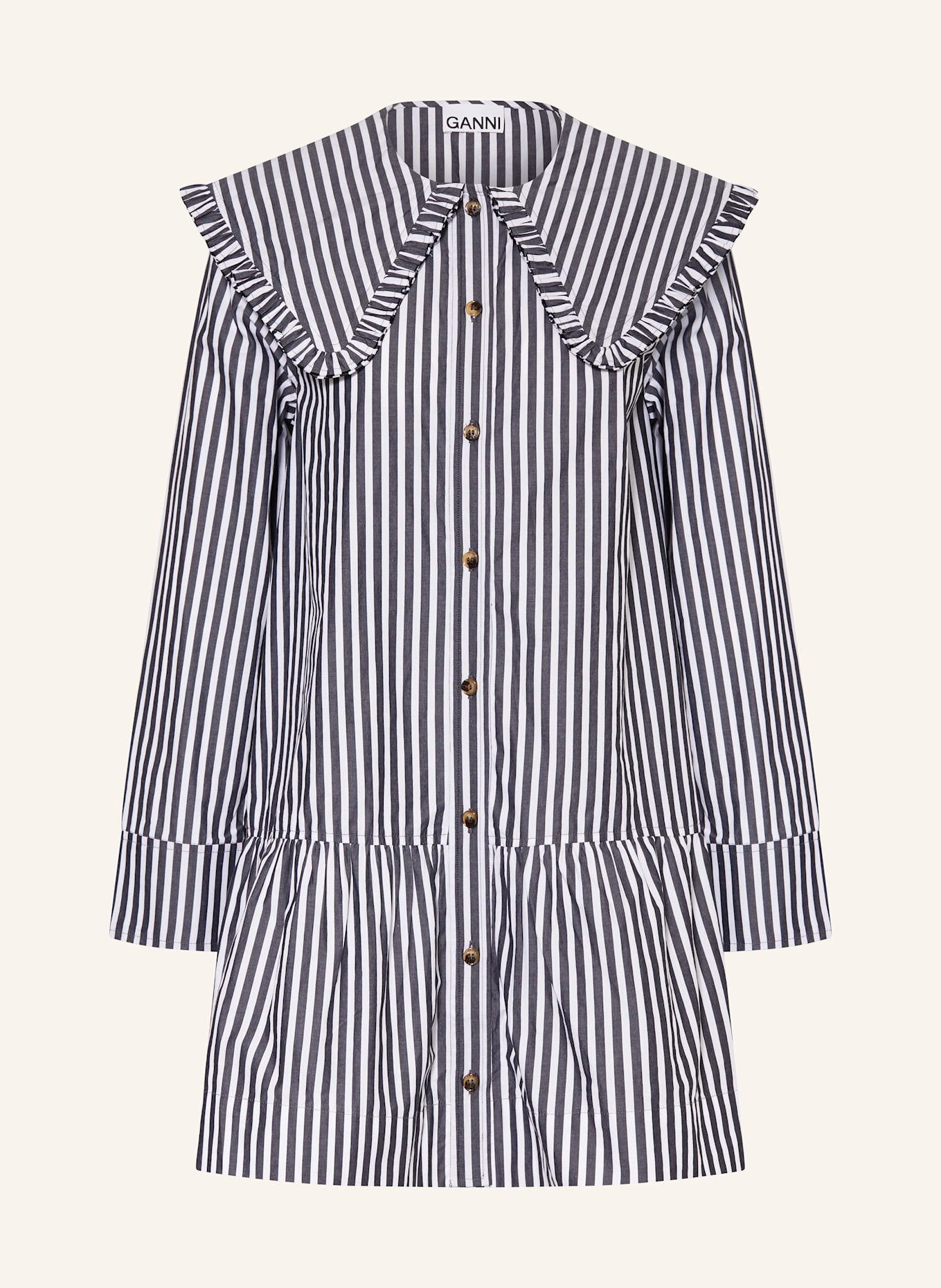 GANNI Kleid mit Rüschenbesatz: SCHWARZ / WEISS