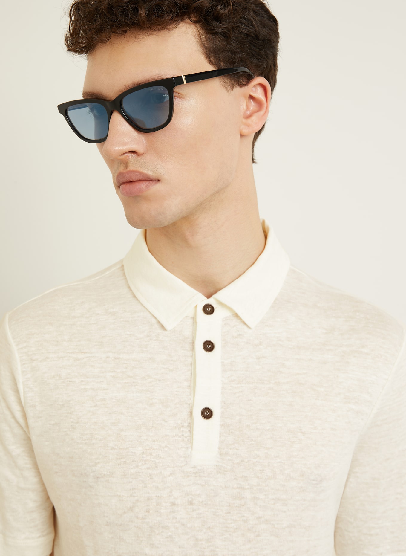 GIORGIO ARMANI Jersey-Poloshirt aus Leinen: ECRU