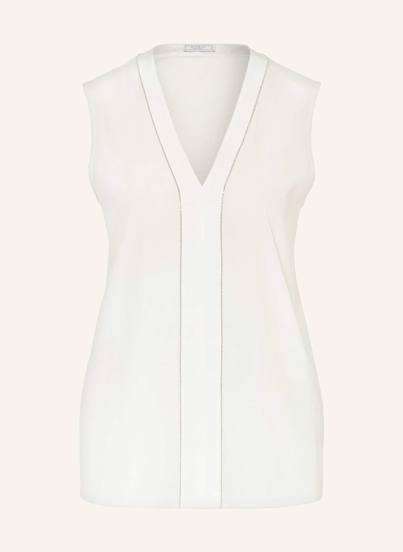PESERICO Blouse top made of silk with decorative beads: WHITE