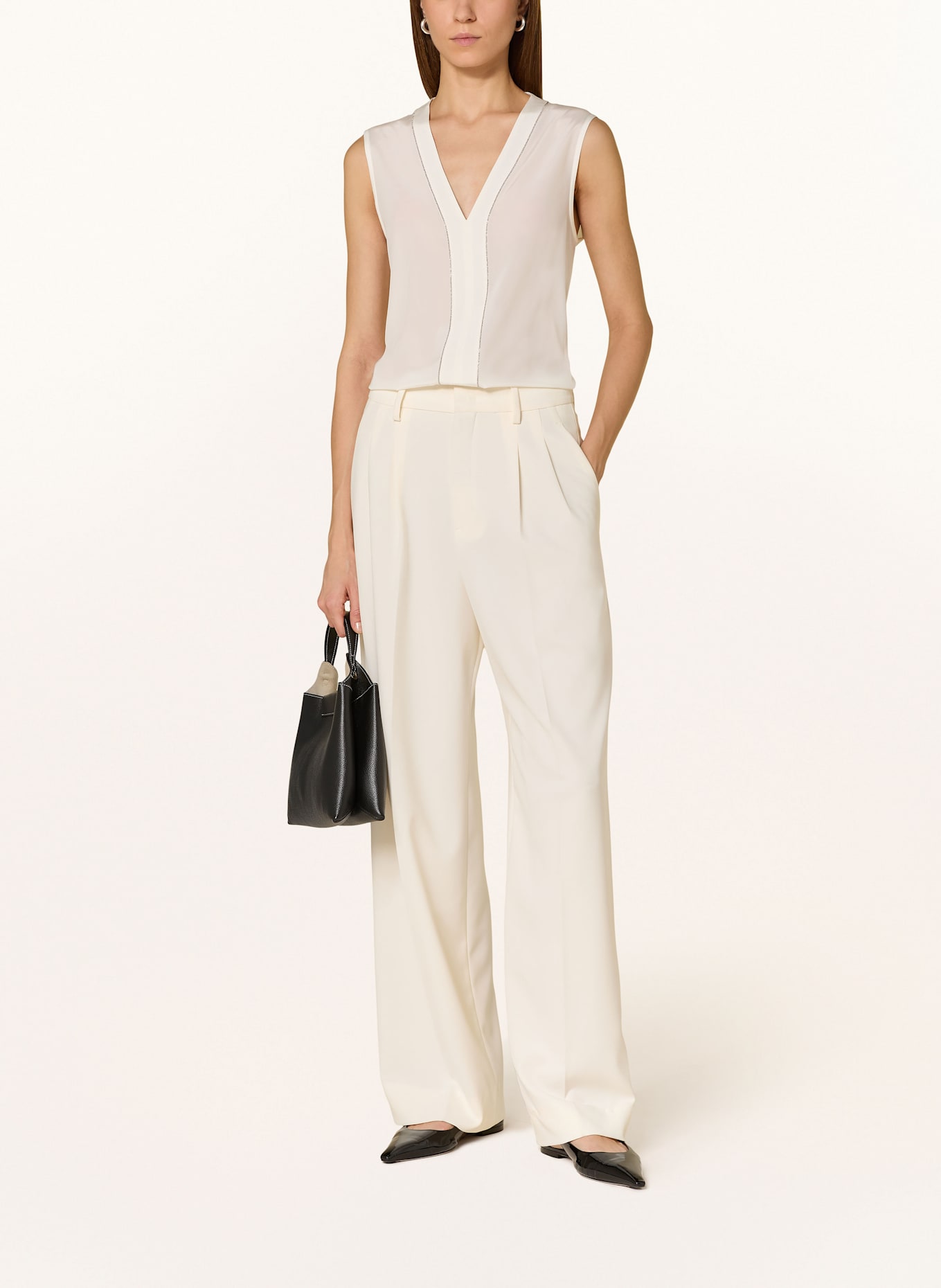 PESERICO Blouse top made of silk with decorative beads: WHITE