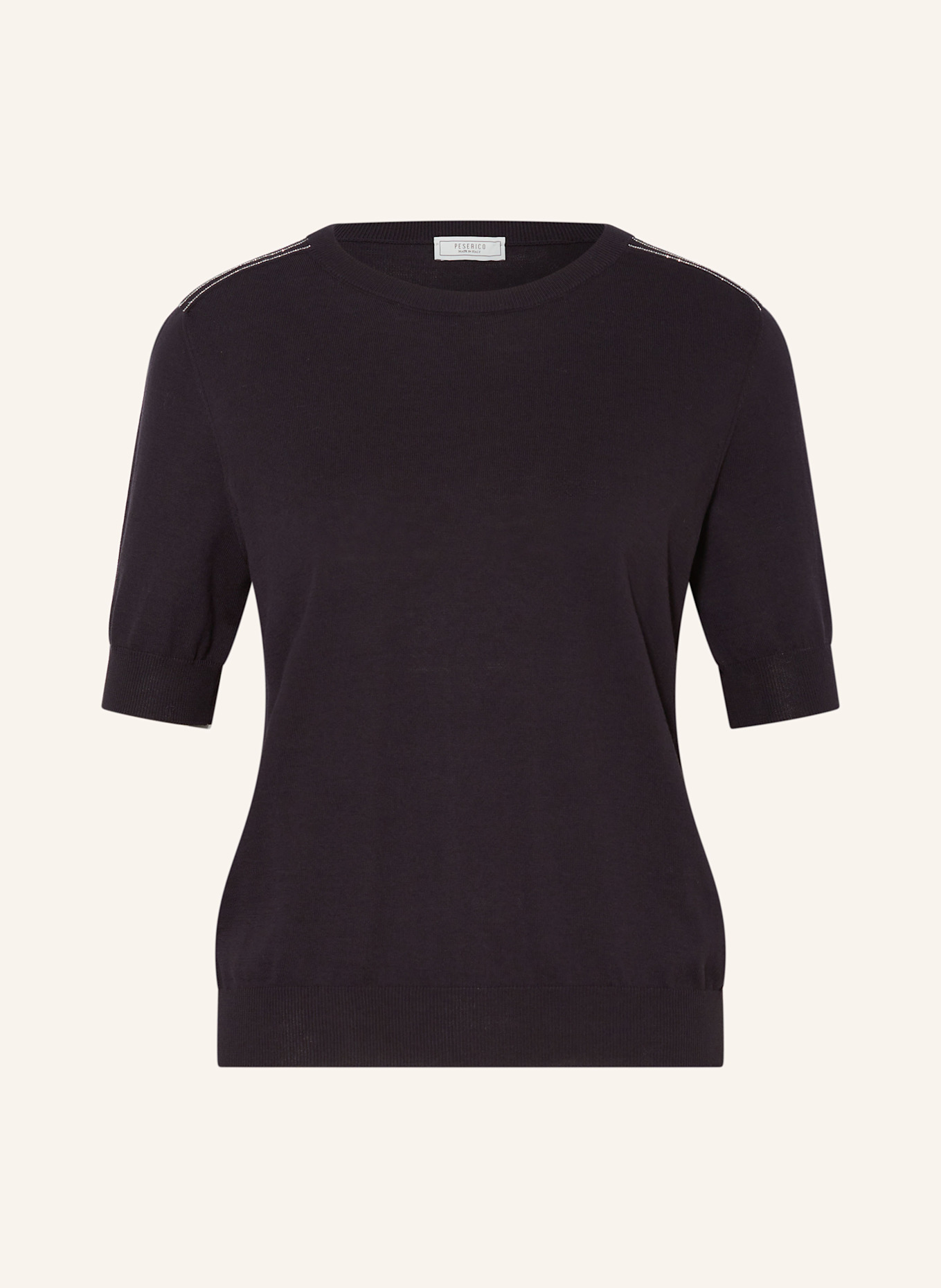 PESERICO Strickshirt mit Schmuckperlen: SCHWARZ