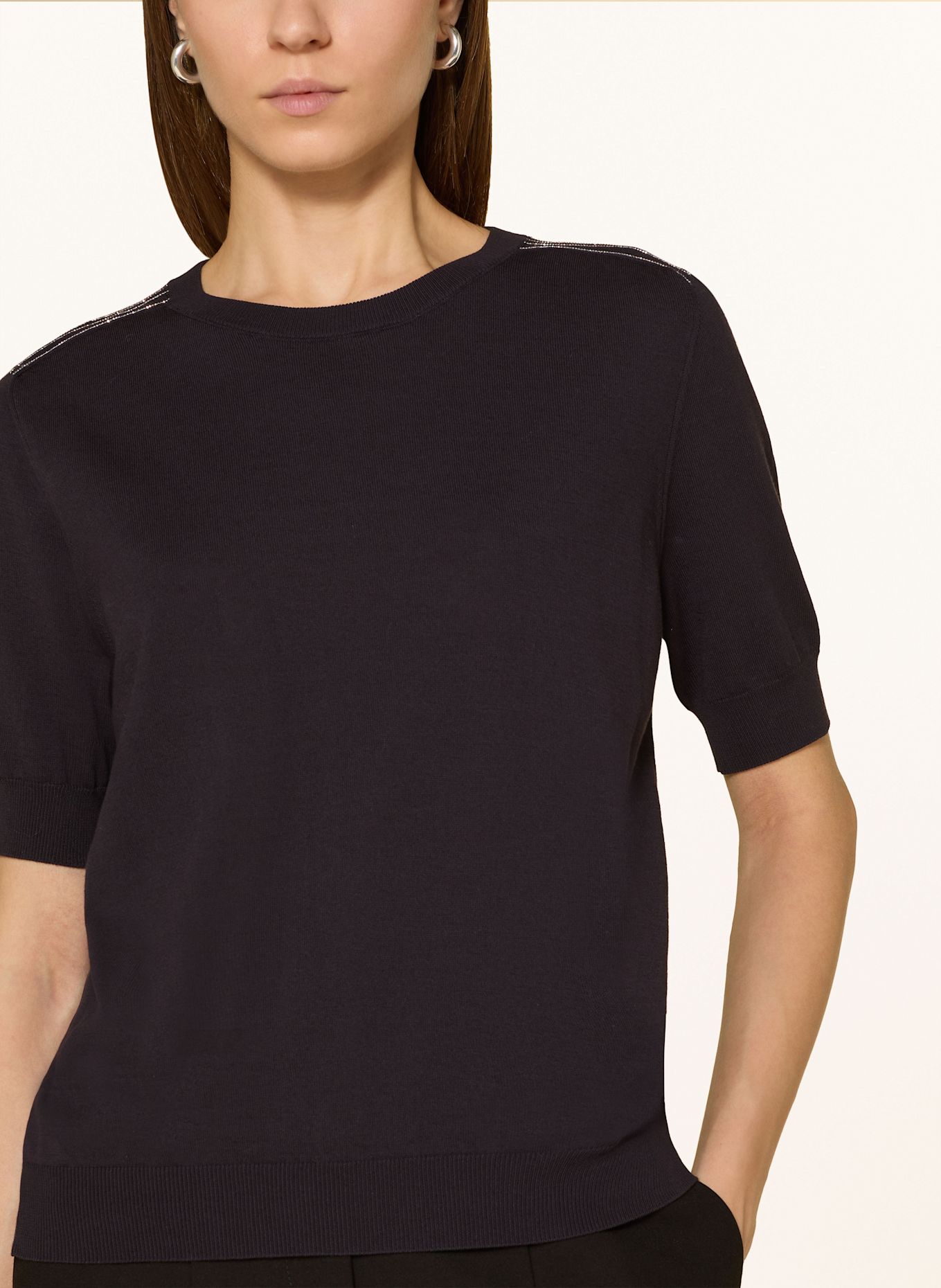 PESERICO Strickshirt mit Schmuckperlen: SCHWARZ